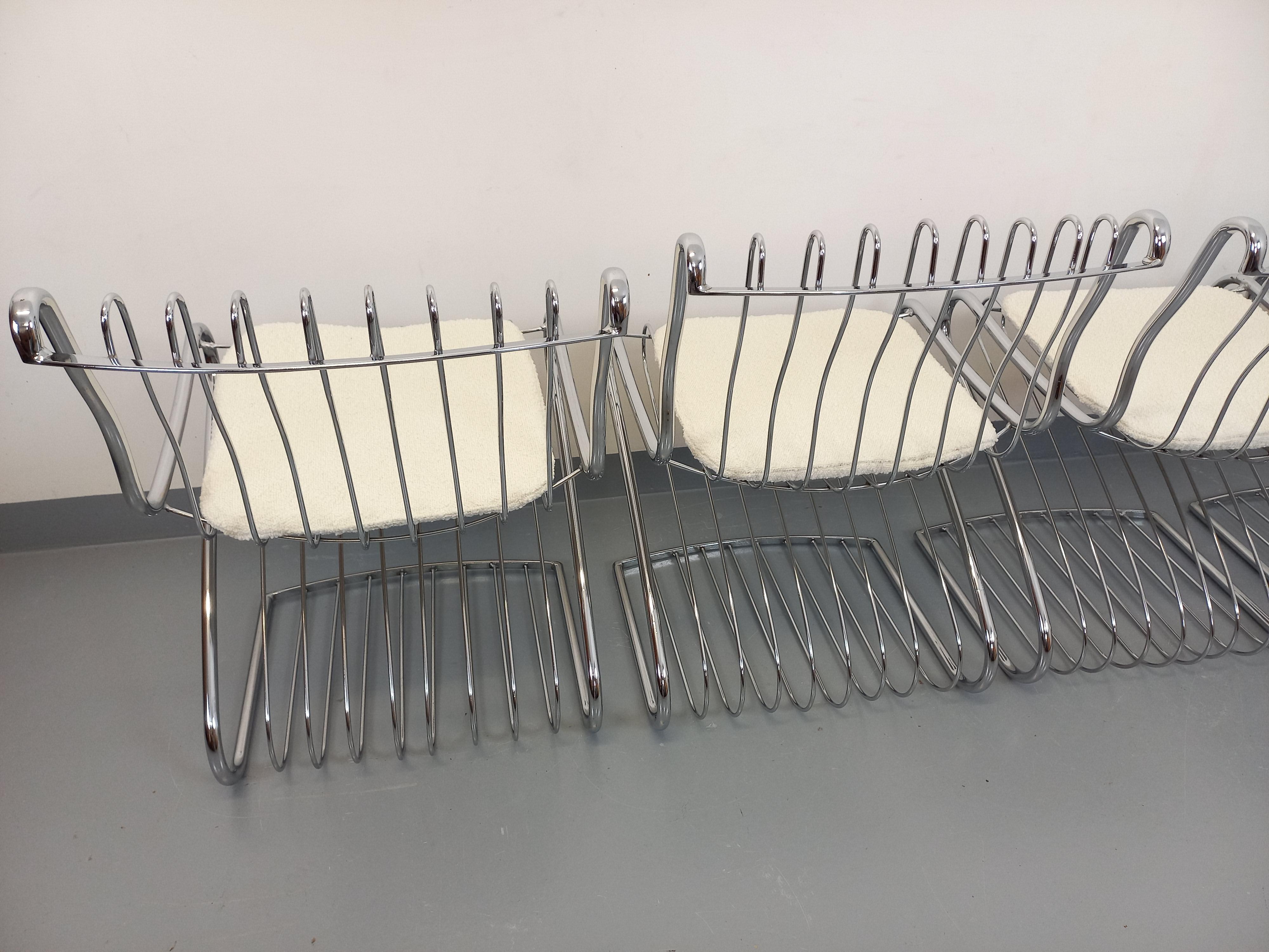 Suite di 4 sedie italiane vintage Gastone Rinaldi in metallo cromato e galette in vendita 11