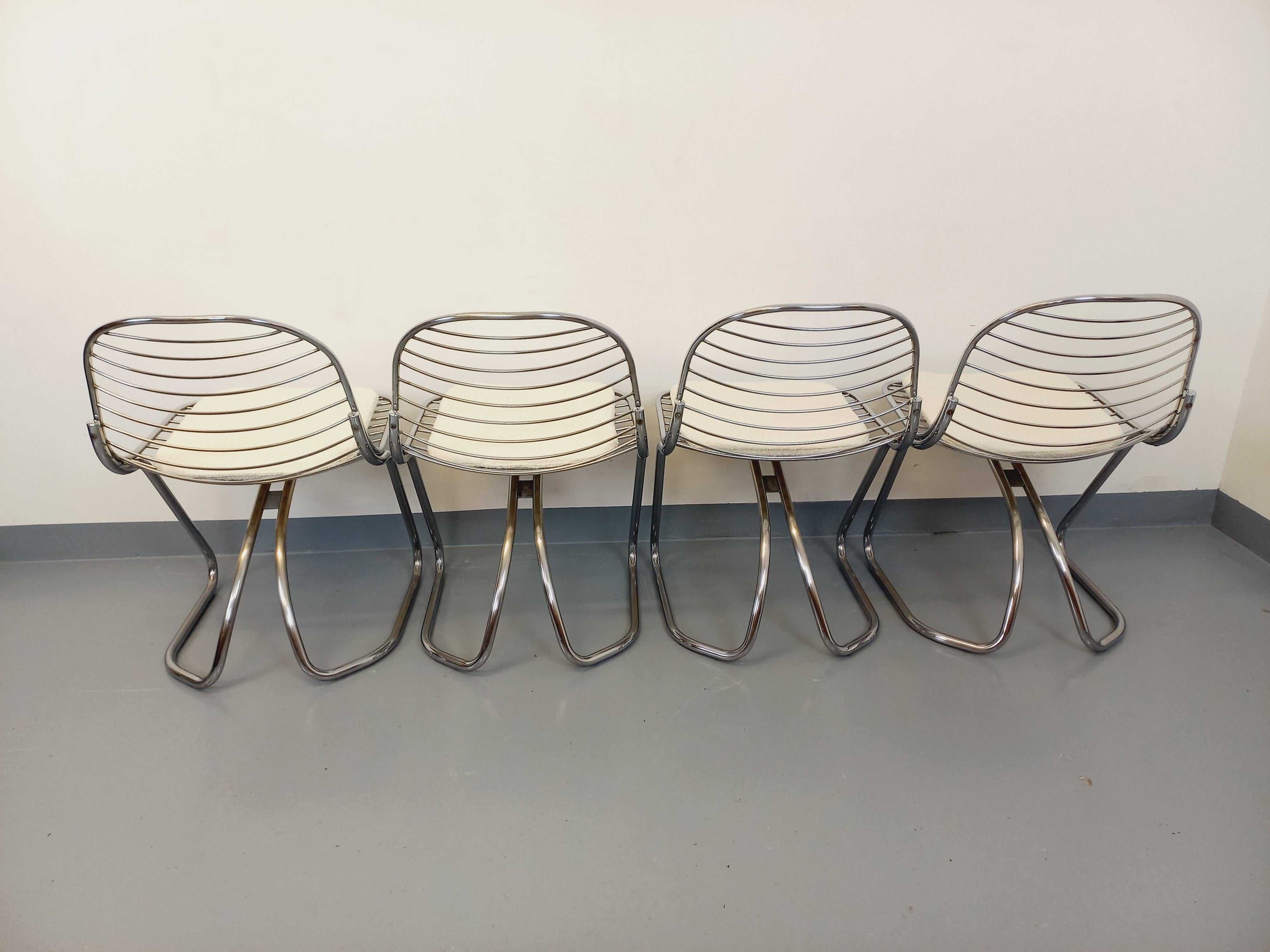 Suite de 4 chaises italiennes vintage Gastone Rinaldi en métal chromé et galette For Sale 13
