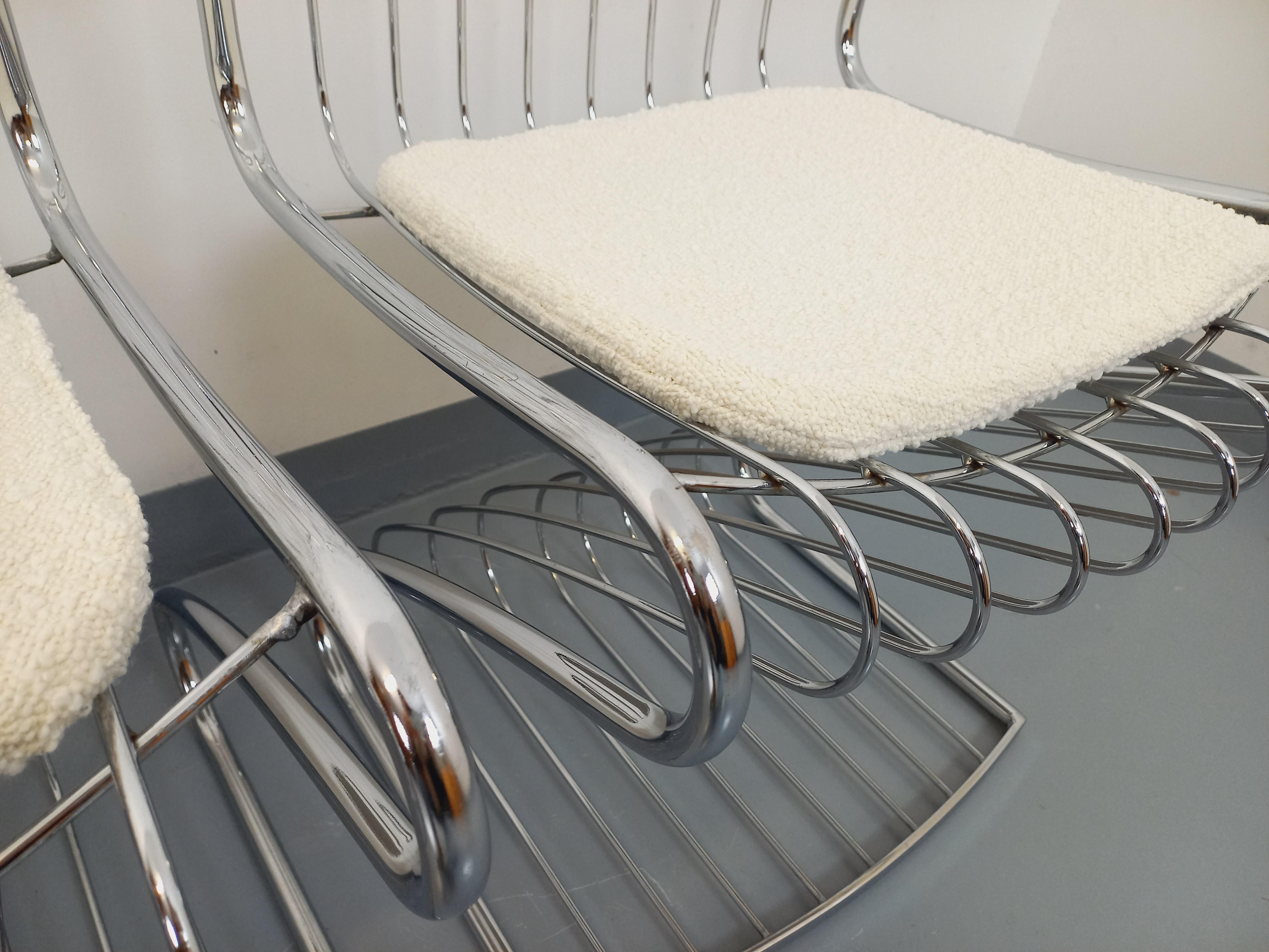 Suite di 4 sedie italiane vintage Gastone Rinaldi in metallo cromato e galette In condizioni buone in vendita a BESANÇON, FR