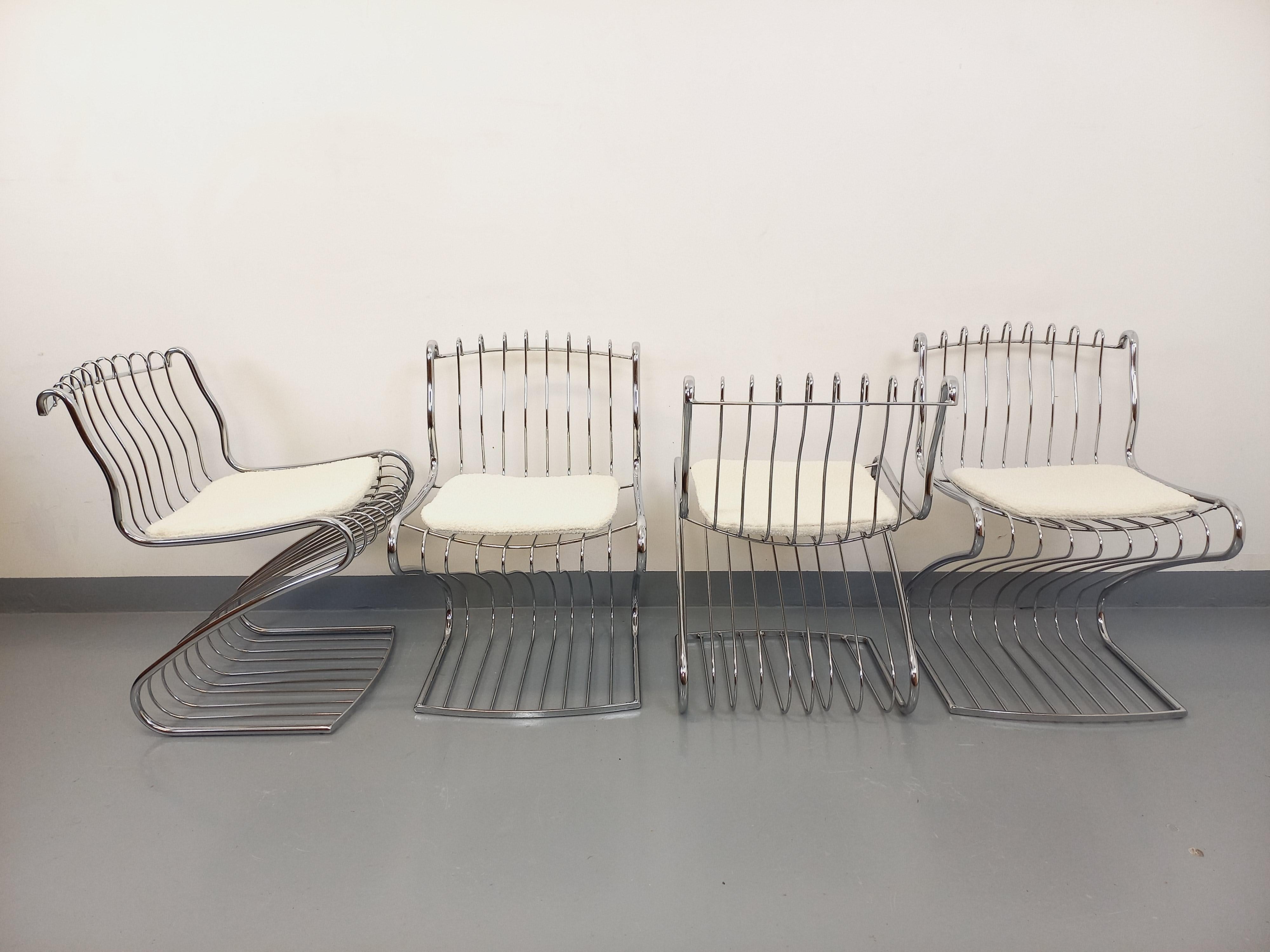Suite di 4 sedie italiane vintage Gastone Rinaldi in metallo cromato e galette in vendita 1