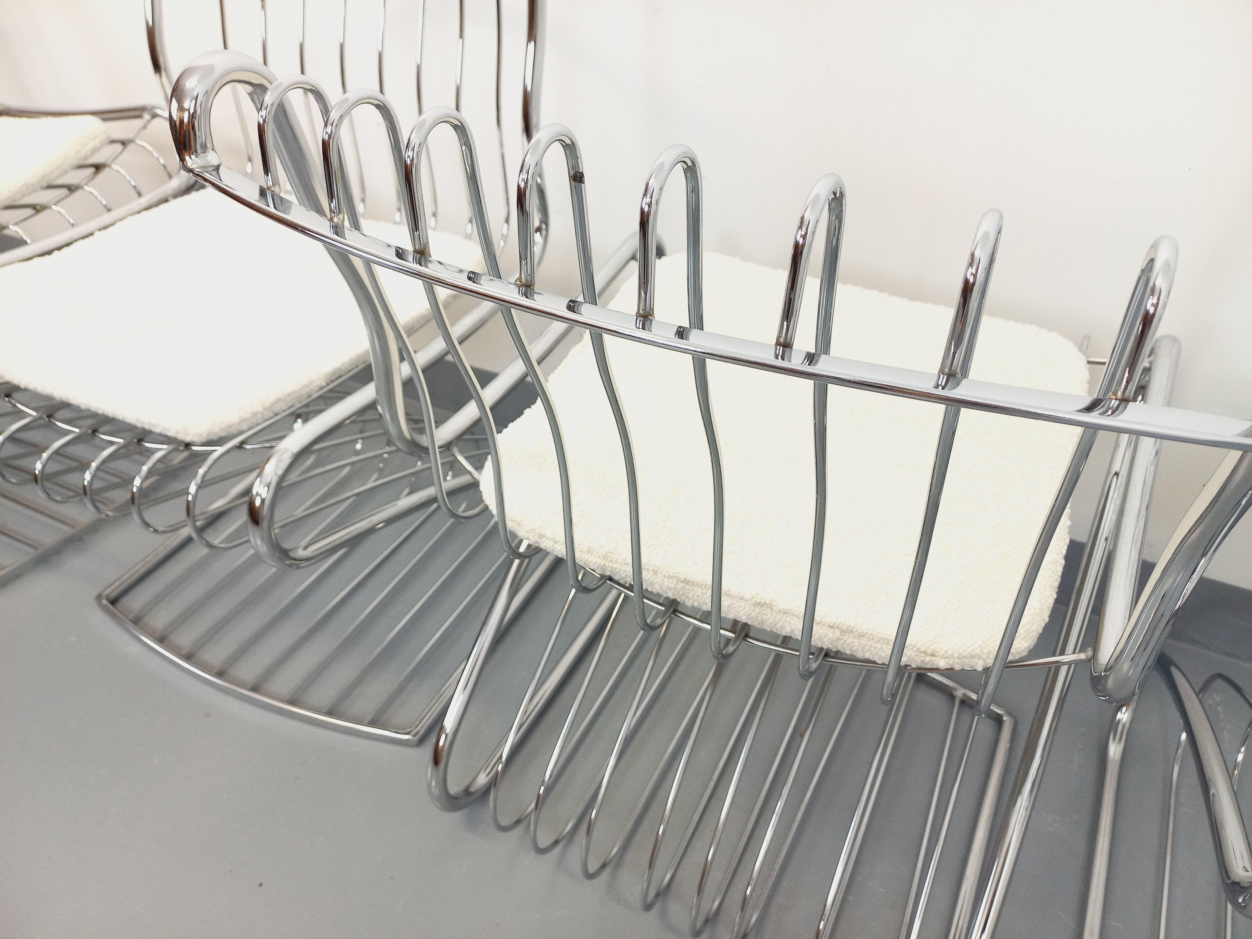 Suite di 4 sedie italiane vintage Gastone Rinaldi in metallo cromato e galette in vendita 2