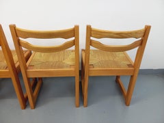 Suite de 4 chaises traîneau vintage Maison Regain années 70 80 en orme et paille