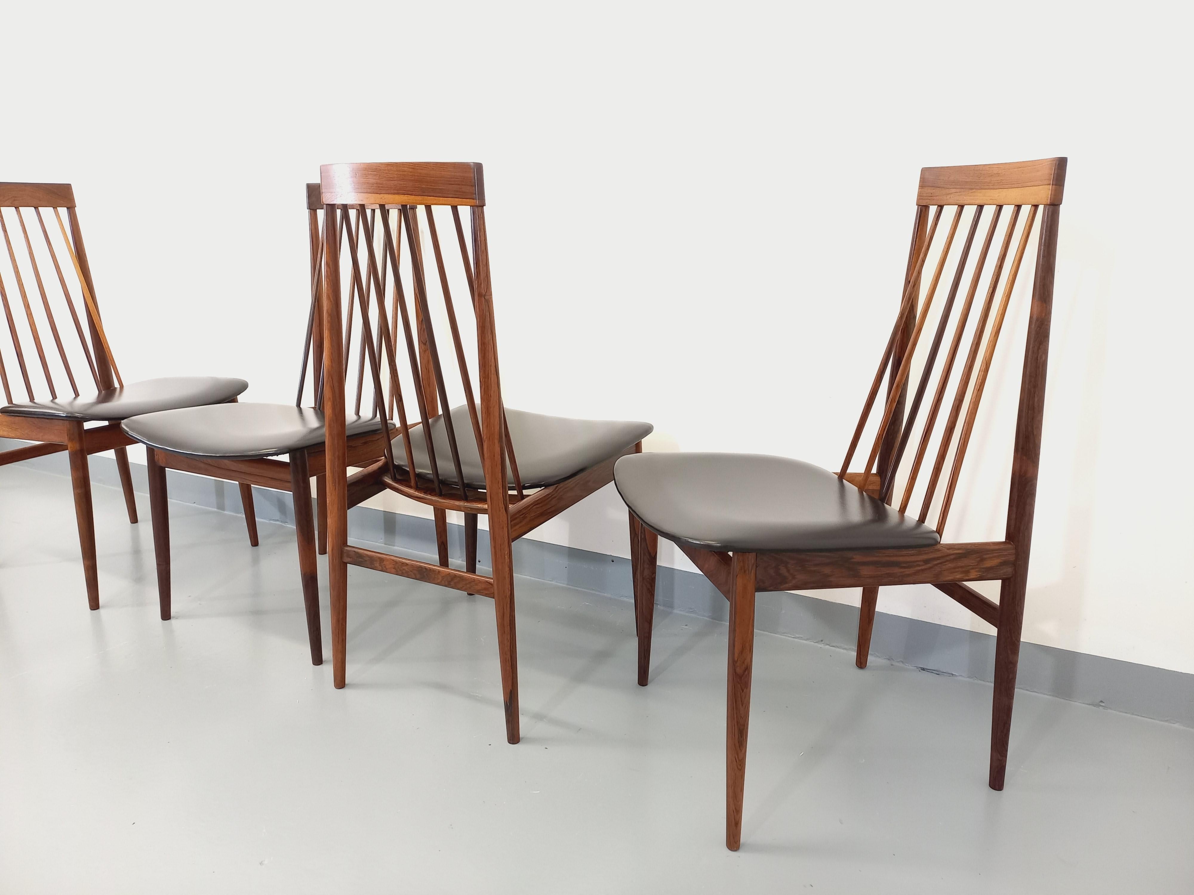 Suite di 4 sedie a sdraio stile vintage scandinavo palissandre Ernst Martin Dettinger in vendita 3