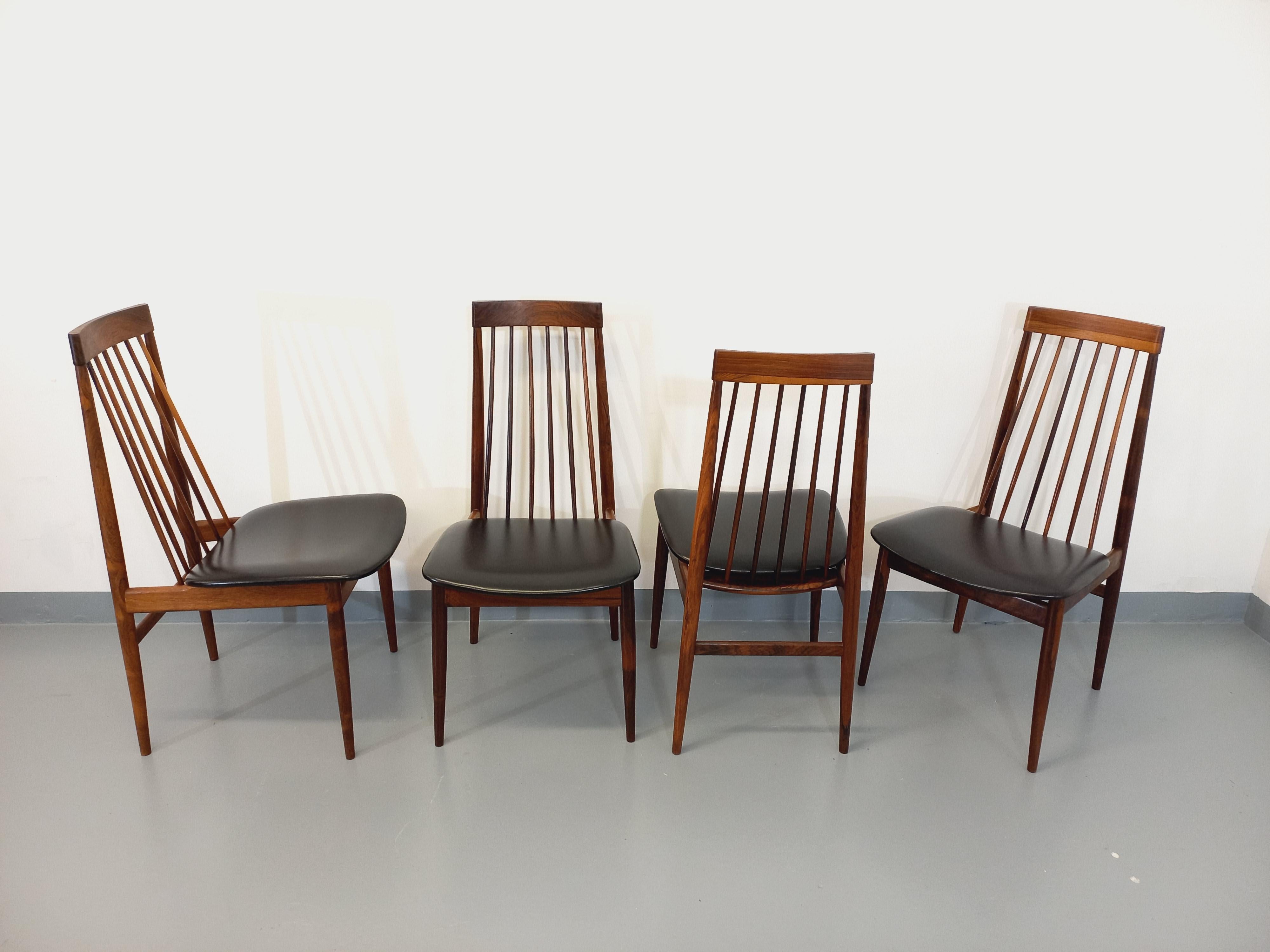 Suite di 4 sedie a sdraio stile vintage scandinavo palissandre Ernst Martin Dettinger in vendita 6