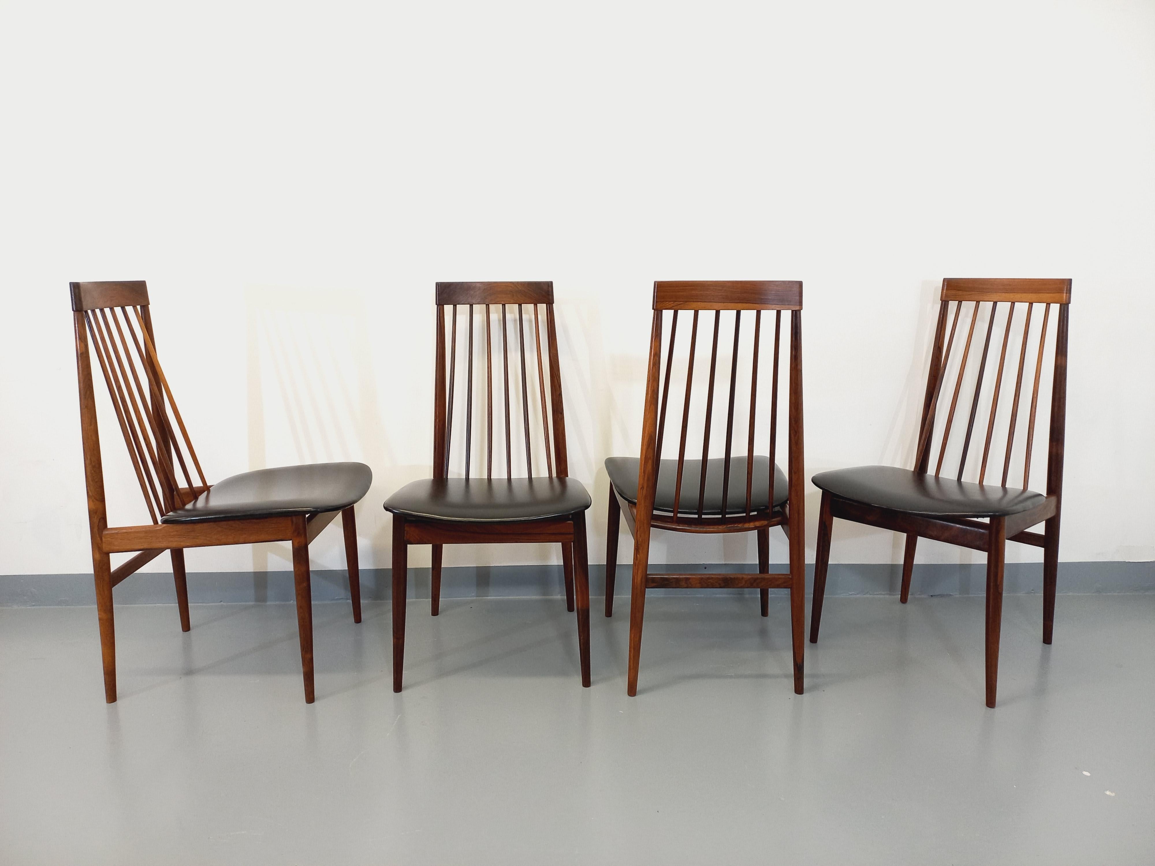 Suite di 4 sedie a sdraio stile vintage scandinavo palissandre Ernst Martin Dettinger in vendita 7