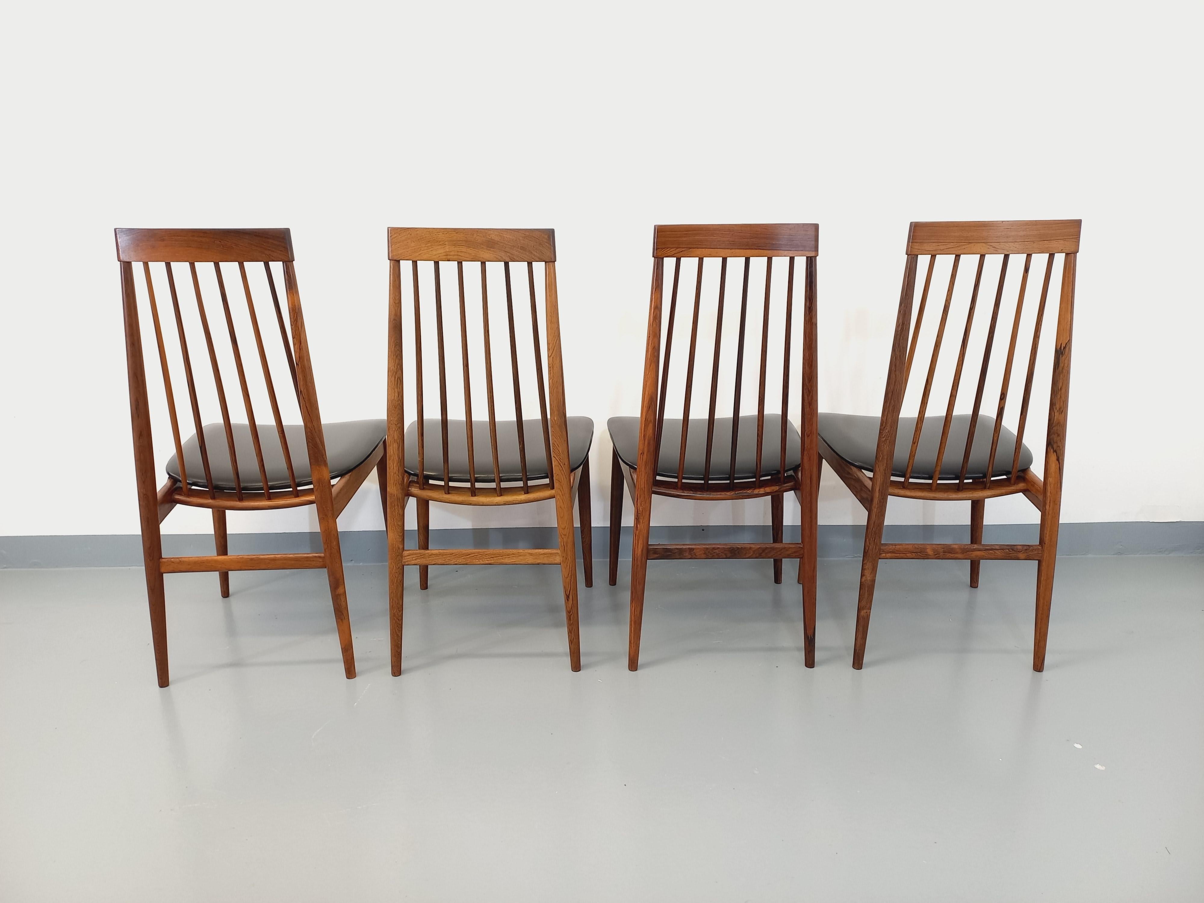 Suite di 4 sedie a sdraio stile vintage scandinavo palissandre Ernst Martin Dettinger in vendita 9