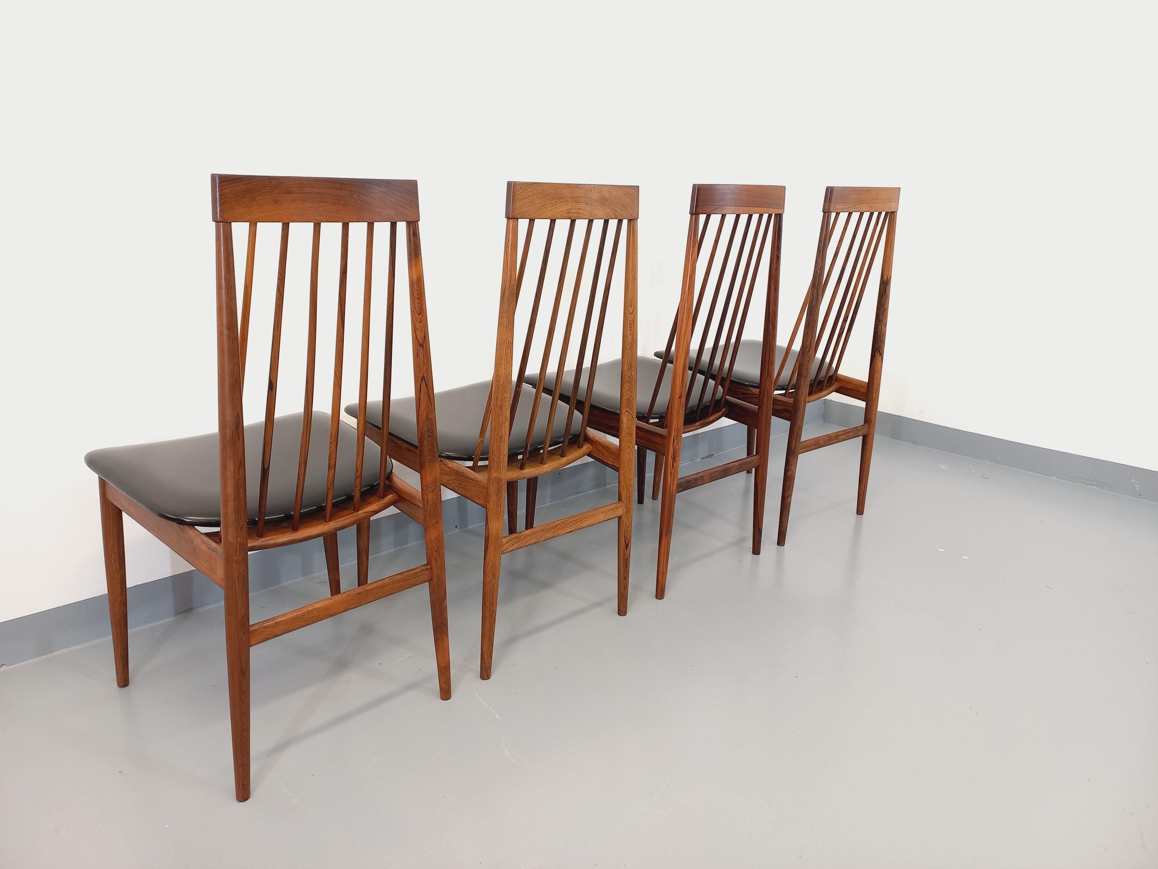 Scandinavo Suite di 4 sedie a sdraio stile vintage scandinavo palissandre Ernst Martin Dettinger in vendita