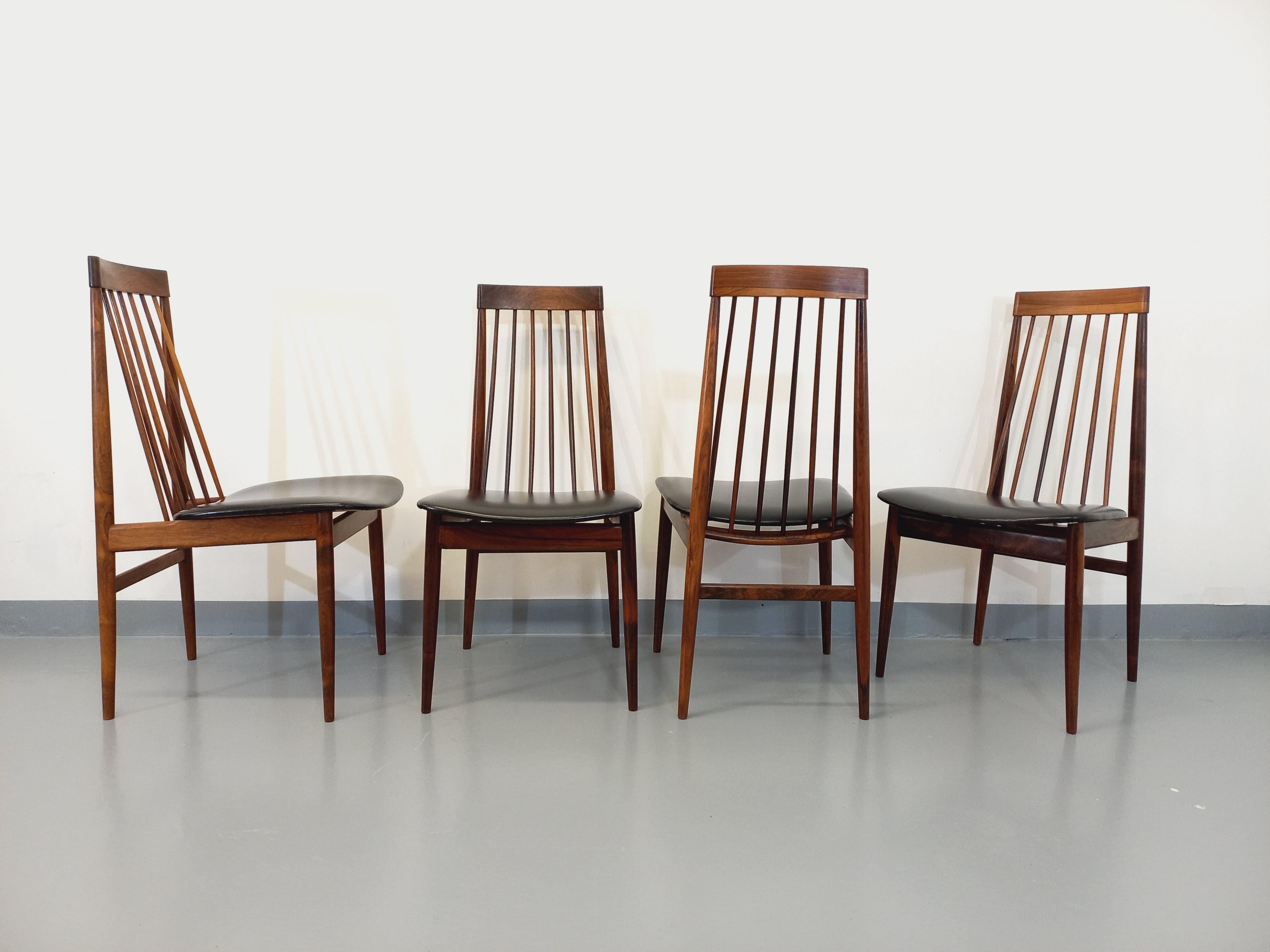 Suite di 4 sedie a sdraio stile vintage scandinavo palissandre Ernst Martin Dettinger In condizioni buone in vendita a BESANÇON, FR