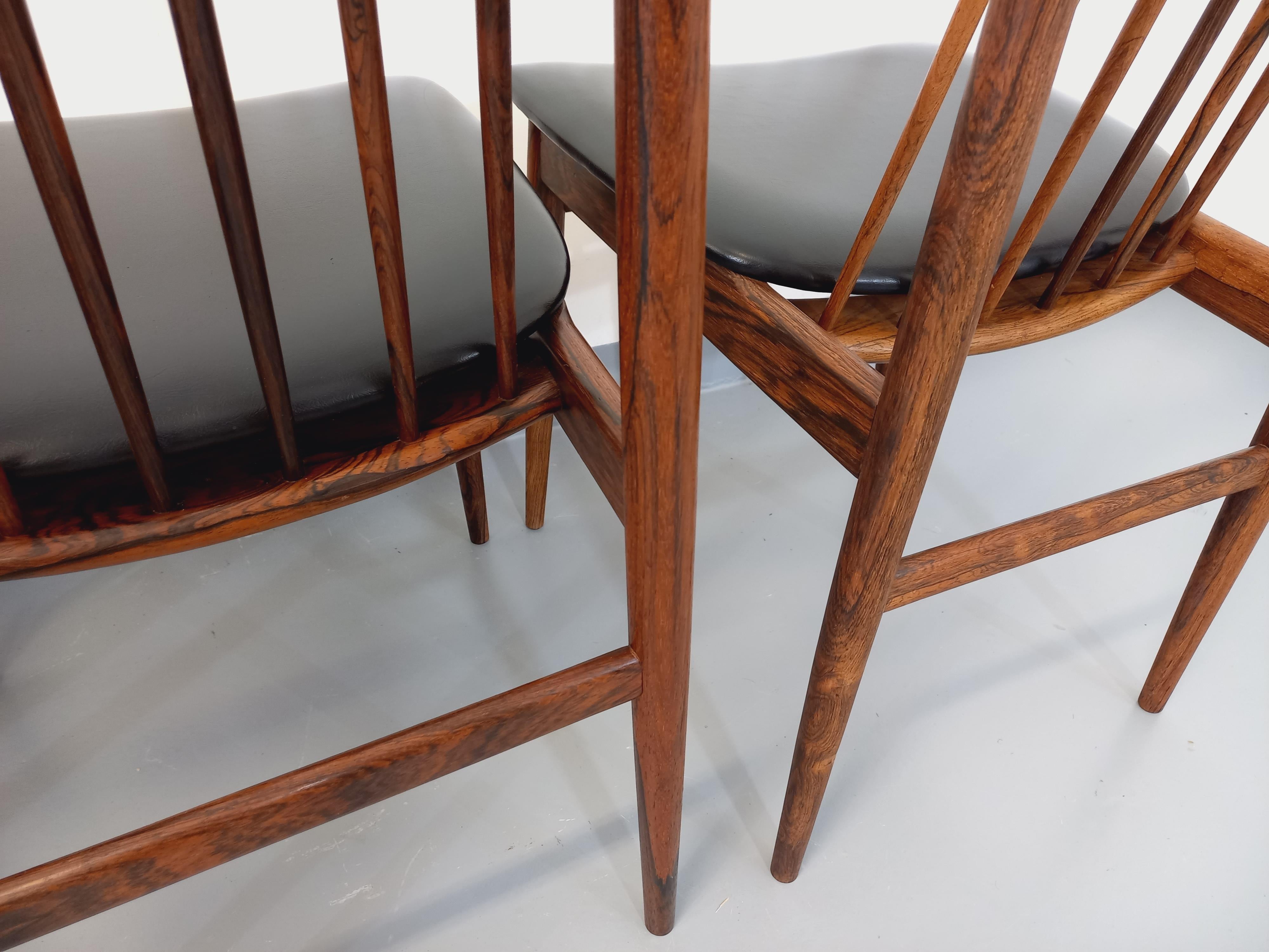 Metà XX secolo Suite di 4 sedie a sdraio stile vintage scandinavo palissandre Ernst Martin Dettinger in vendita