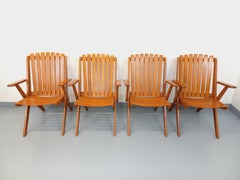 Suite de 4 fauteuils de jardin vintage en bois de hêtre des années 60