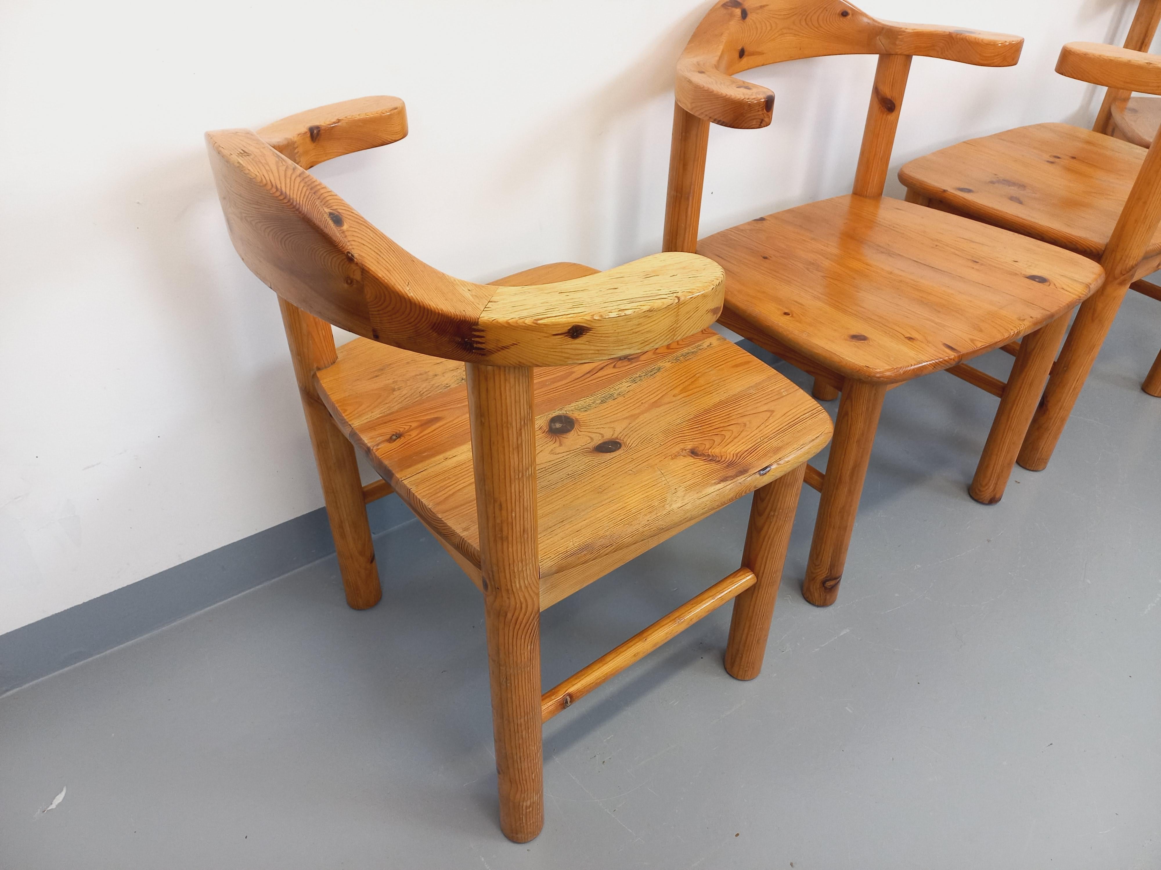 Suite de 4 fauteuils style Rainer Daumiller en pin des années 60 70 en venta 2
