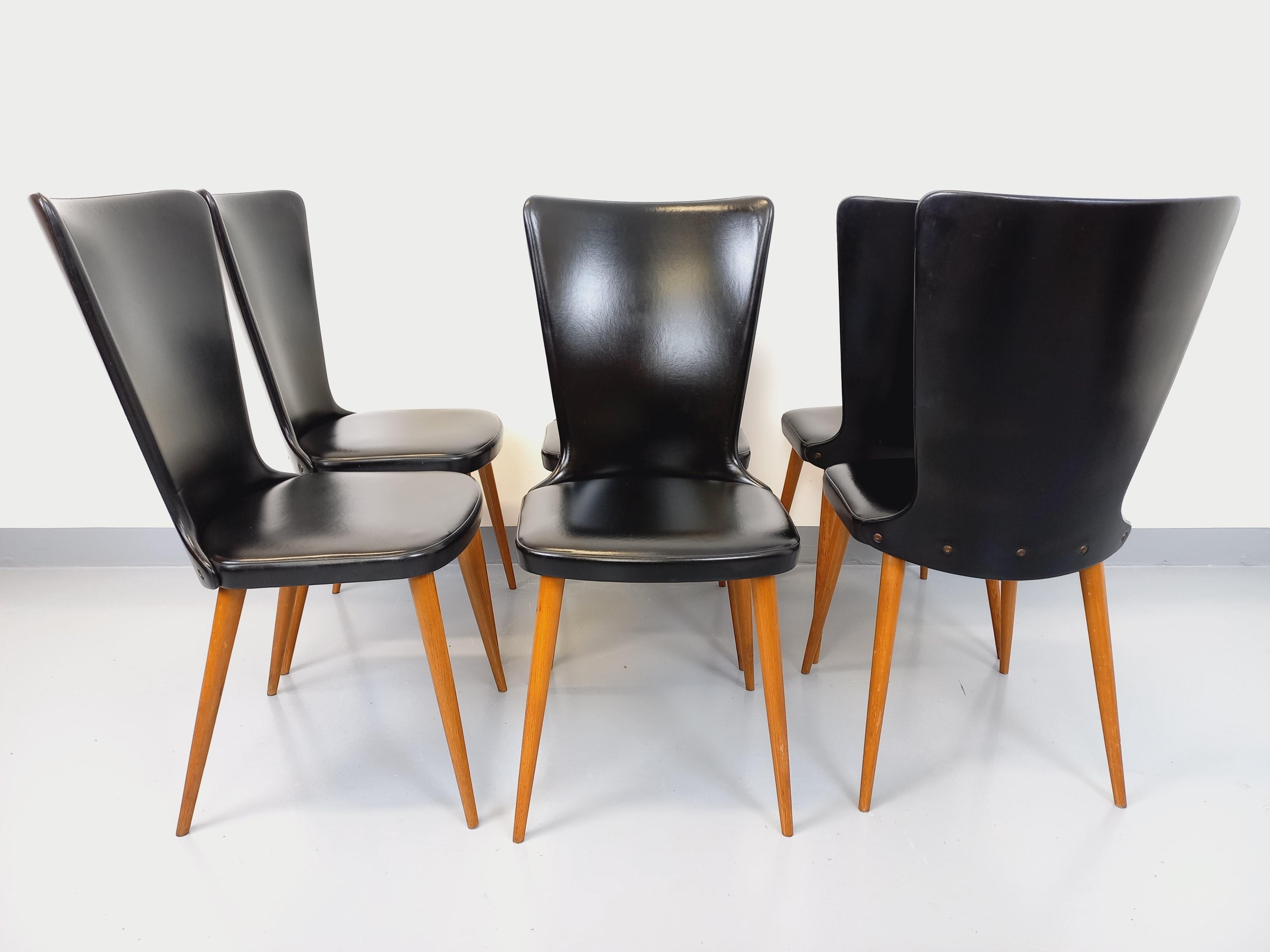 Suite di 6 sedie Baumann Essor vintage in bois de hêtre e skai degli anni '60 in vendita 1