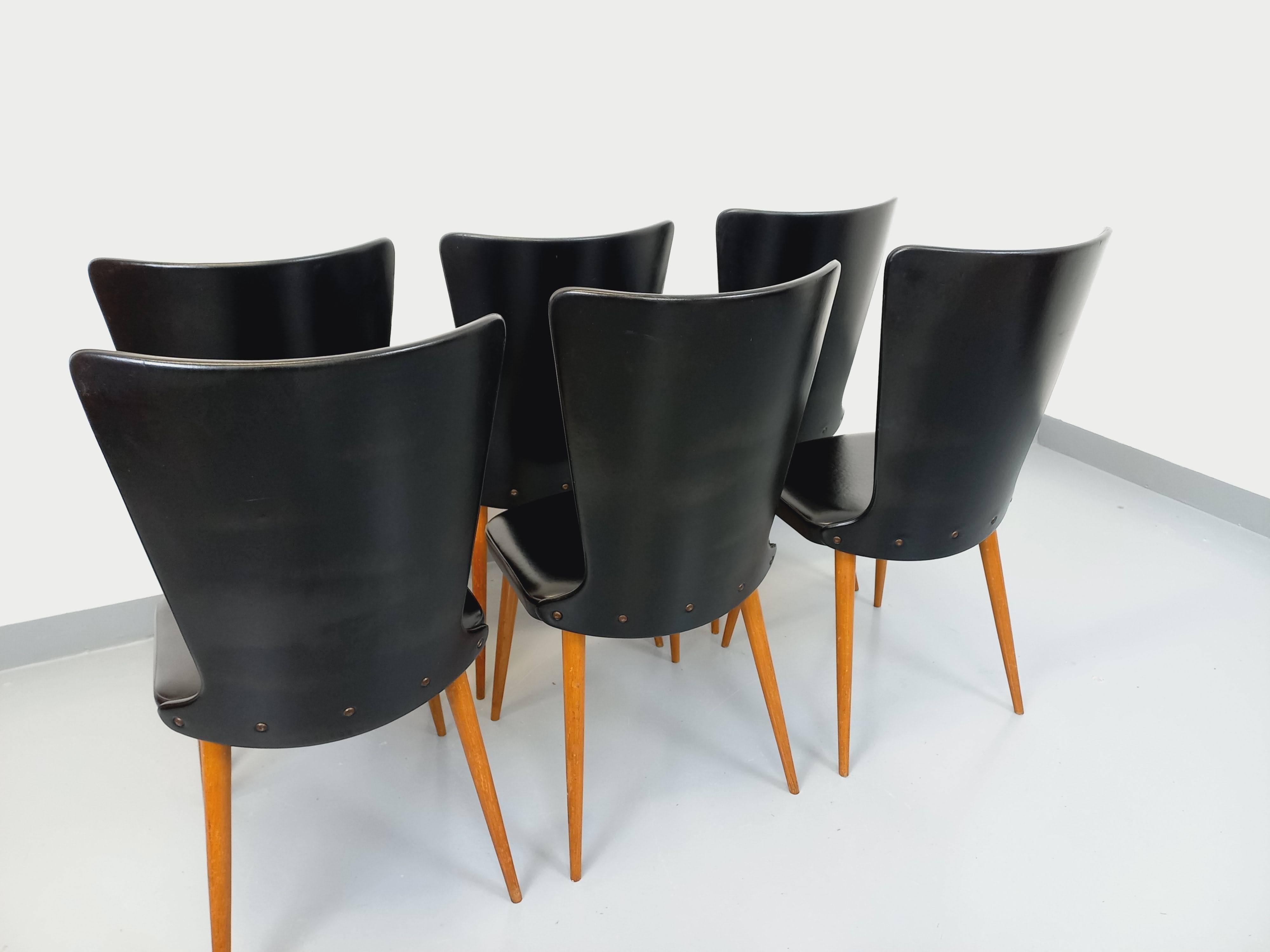 Suite di 6 sedie Baumann Essor vintage in bois de hêtre e skai degli anni '60 in vendita 2