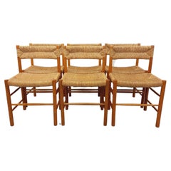 Suite de 6 chaises brutalistes vintage Dordogne de Charlotte Perriand en bois