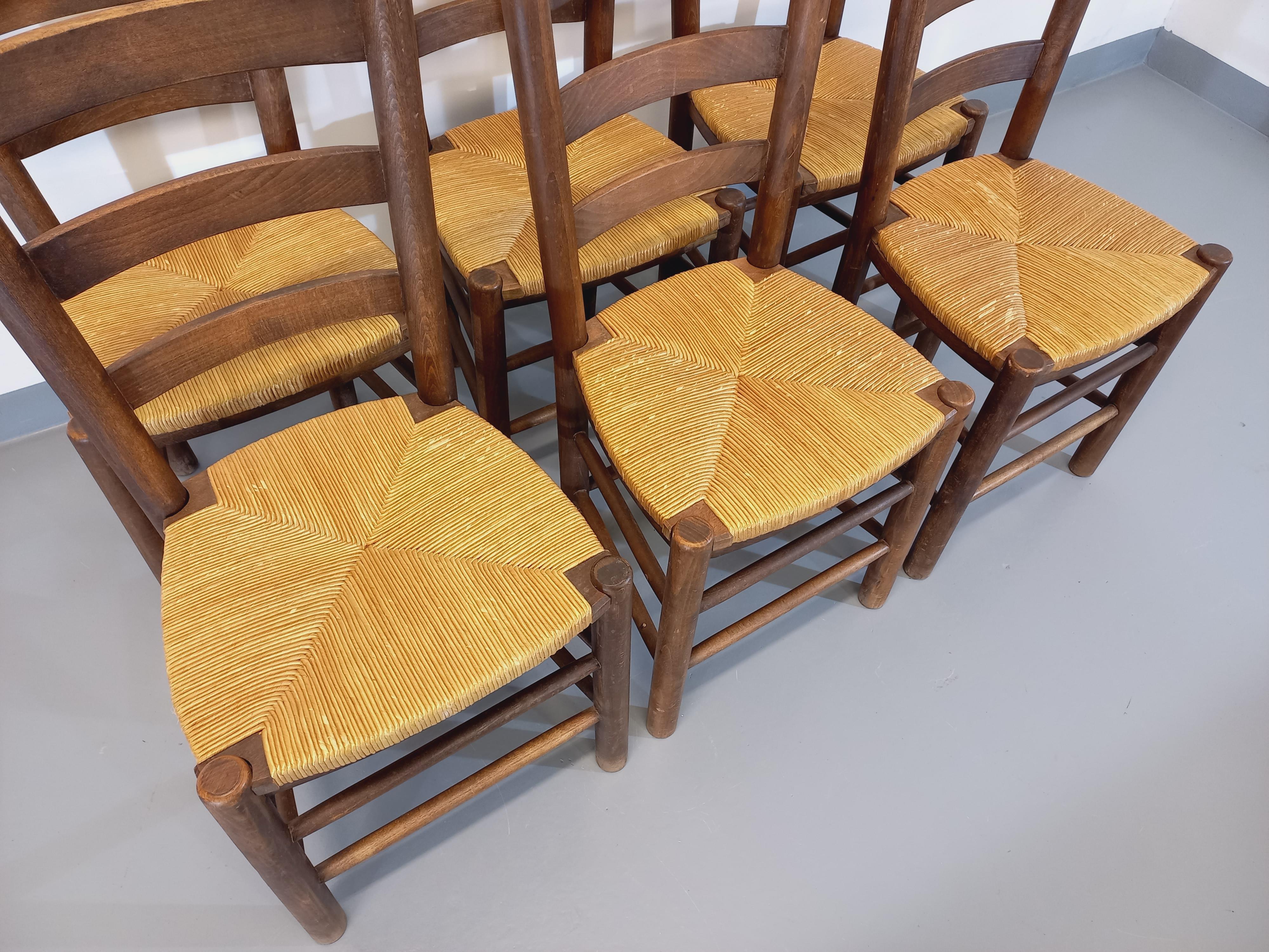 SUZY - Lot de 6 Chaises Naturelles et Assises en Paille