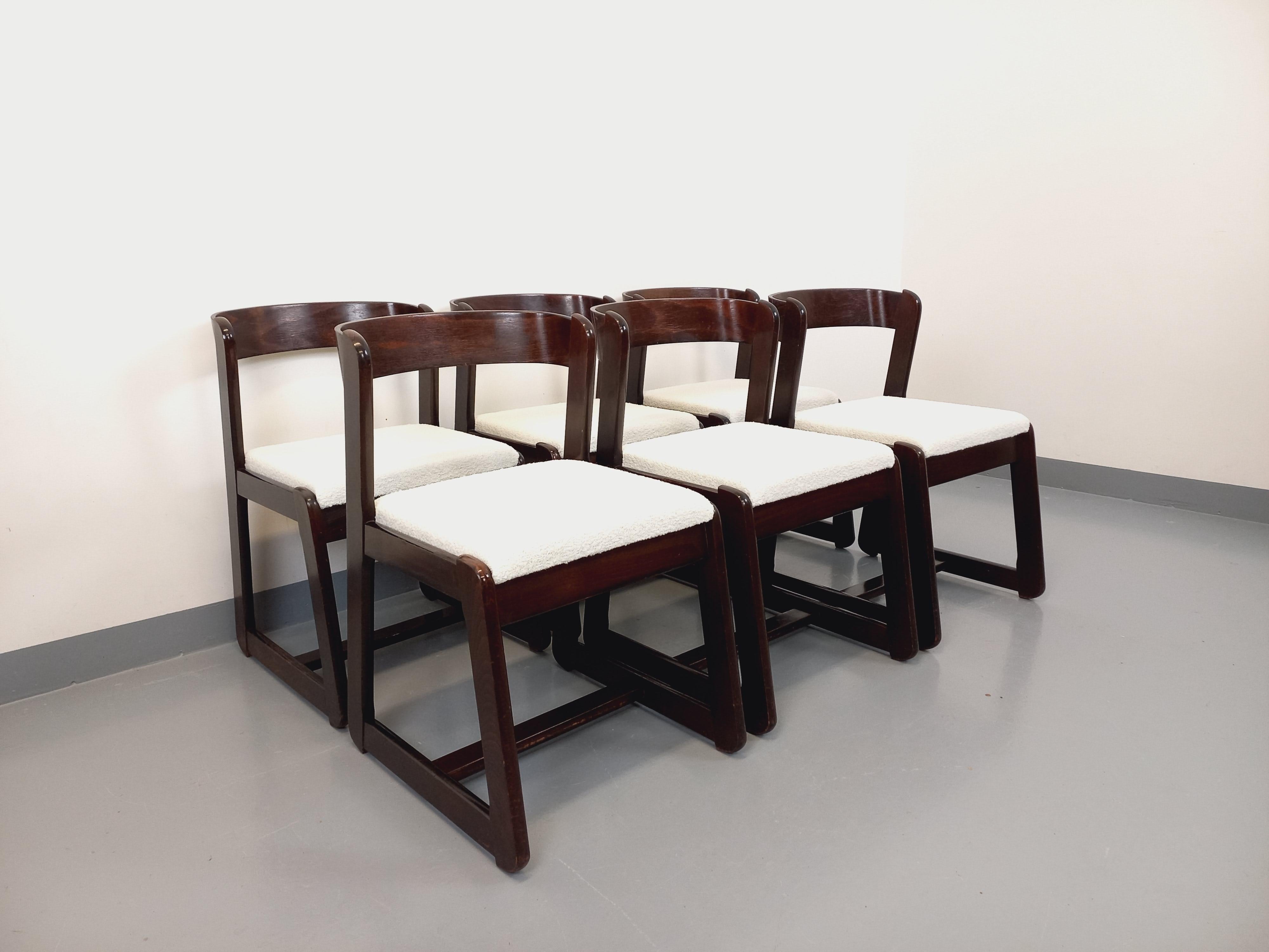 Mid-Century Modern Suite de 6 chaises italiennes traîneau vintage de Willy Rizzo pour Mario Sabot en vente