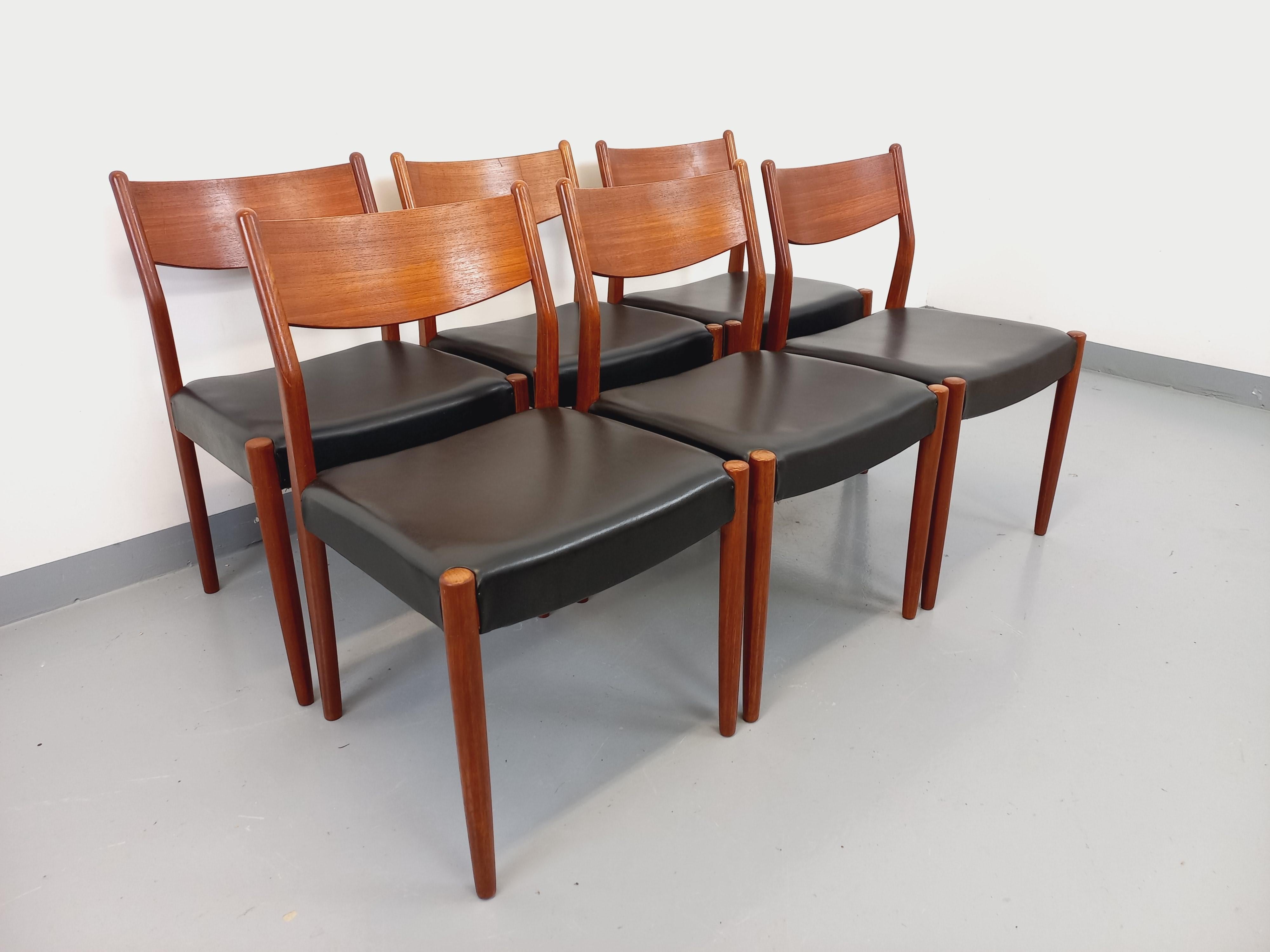 Suite de 6 Liegesessel Skandinavisch Vintage Fristho Franeker en teck et skai 1960 im Zustand „Gut“ im Angebot in BESANÇON, FR