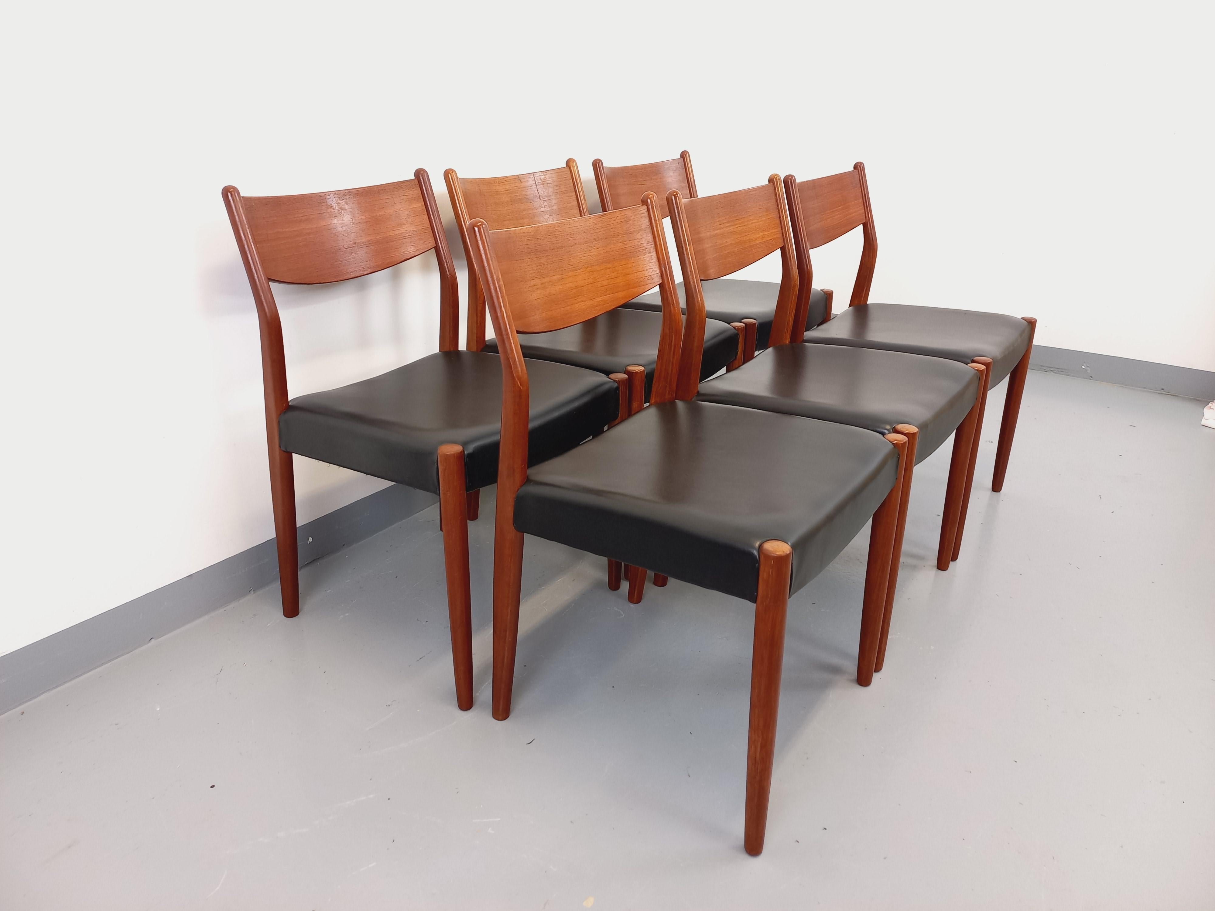 Suite de 6 Liegesessel Skandinavisch Vintage Fristho Franeker en teck et skai 1960 (Mitte des 20. Jahrhunderts) im Angebot