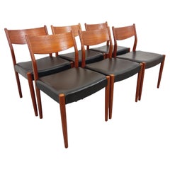 Suite de 6 chaises scandinaves vintage Fristho Franeker en teck et skai 1960