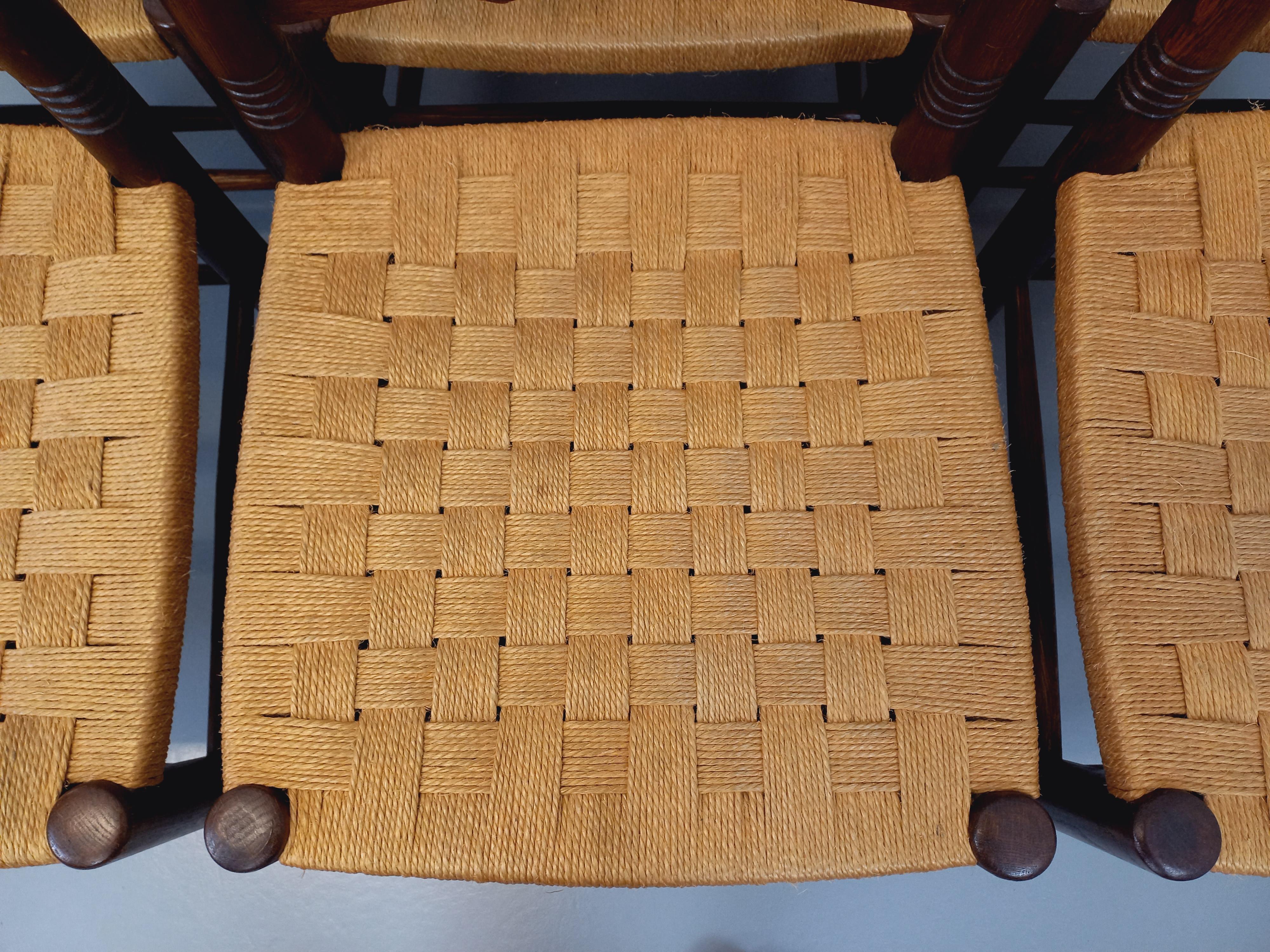 Suite de 6 chaises vintage Arts & Craft style Antonio Calligaris en chêne im Angebot 11