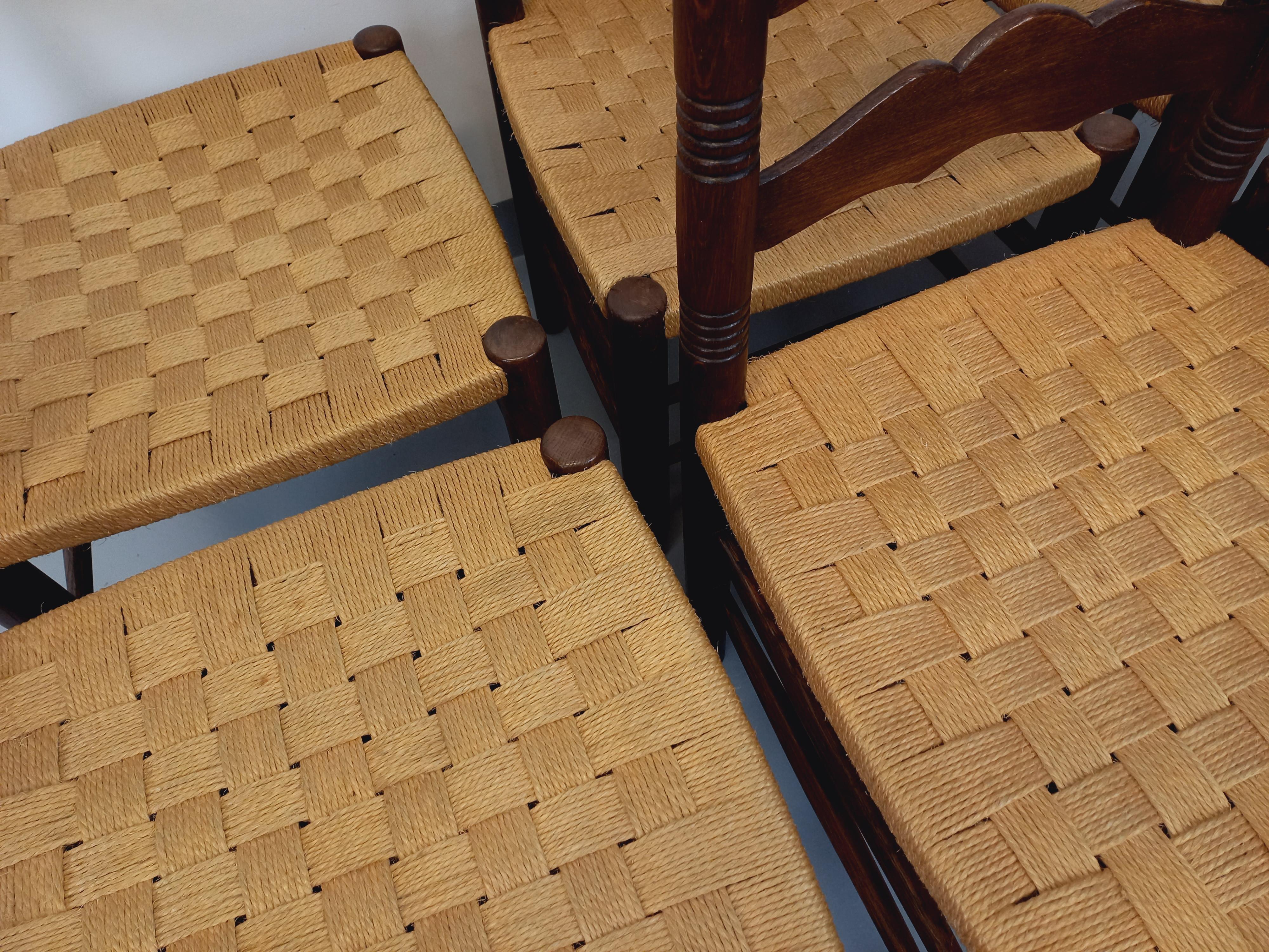 Suite de 6 chaises vintage Arts & Craft style Antonio Calligaris en chêne im Zustand „Gut“ im Angebot in BESANÇON, FR