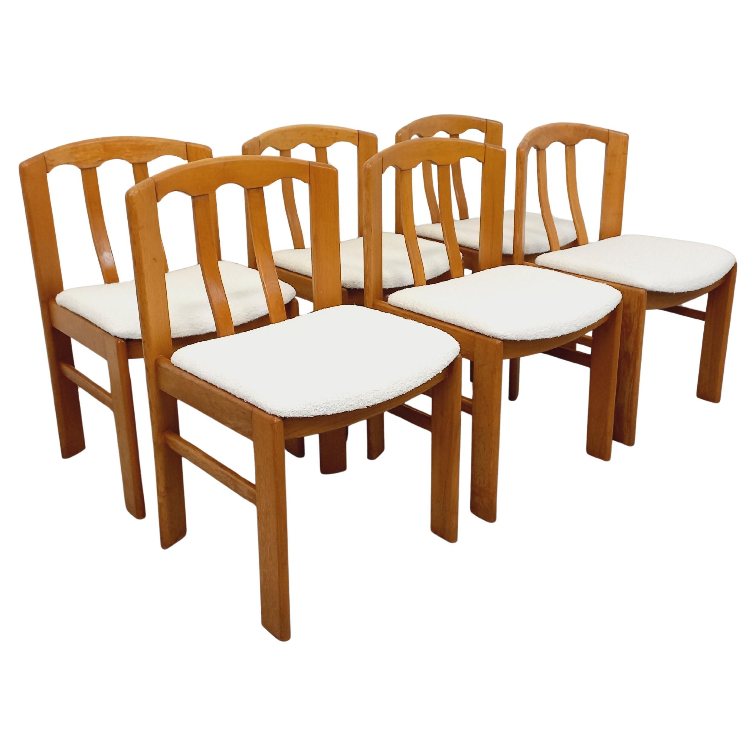 Suite di 6 chaises vintage in bois d'orme e tessuto bouclette degli anni 70 80