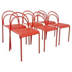 Suite de 6 chaises vintage en métal rouge des années 80