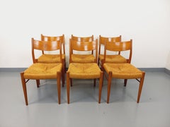 Suite de 6 chaises vintage teck et corde danoise Gessef Consorzio Sedie Friuli