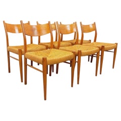 Suite de 6 chaises vintage teck et corde danoise Gessef Consorzio Sedie Friuli