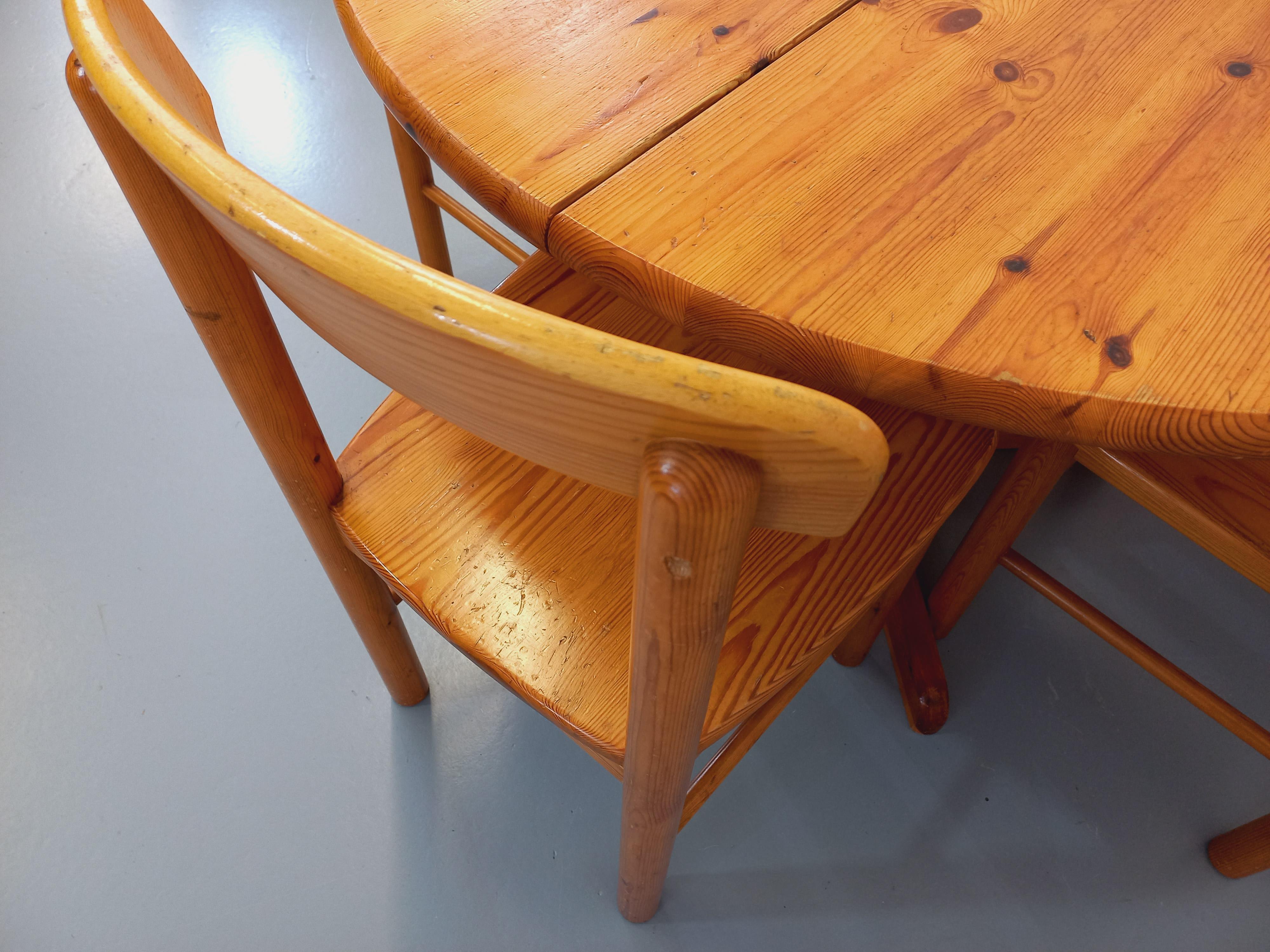 Mid-20th Century Suite d’une table ronde avec rallonge et 4 chaises vintage en pin des années 60 For Sale