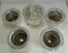 Suite Five Antique English Silver Plated Wine / Champagne Coasters or Holders C