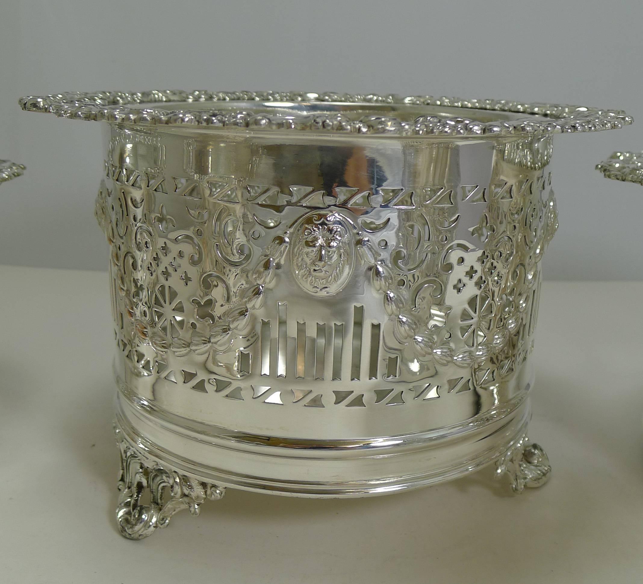 Edwardian Suite Five Antique English Silver Plated Wine / Champagne Coasters or Holders C
