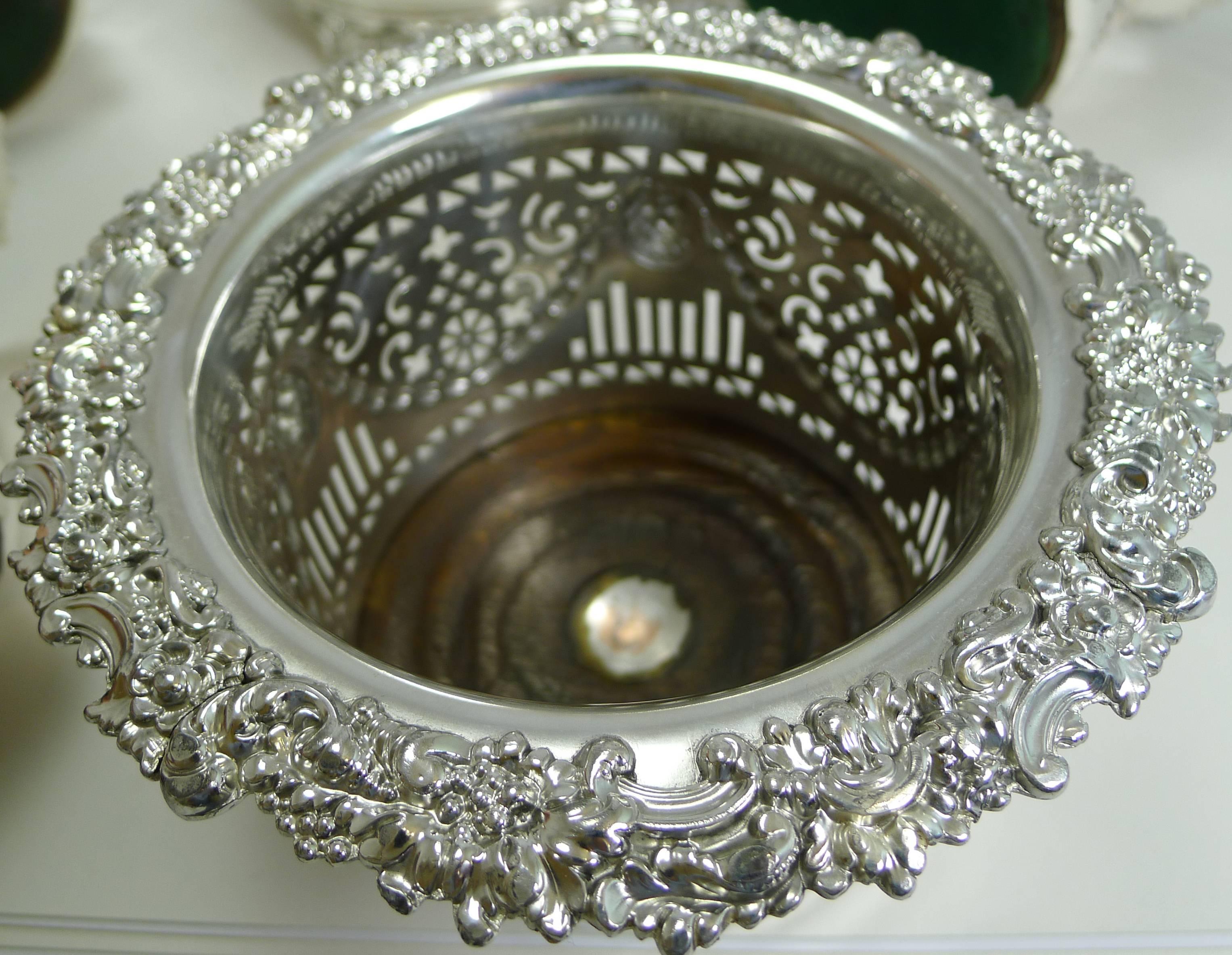 Early 20th Century Suite Five Antique English Silver Plated Wine / Champagne Coasters or Holders C
