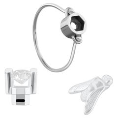 Anello FLY KIT con 2 icone (insetto e pietra) ECH JEWELRY Gioielli in oro bianco 18 K (misura L)