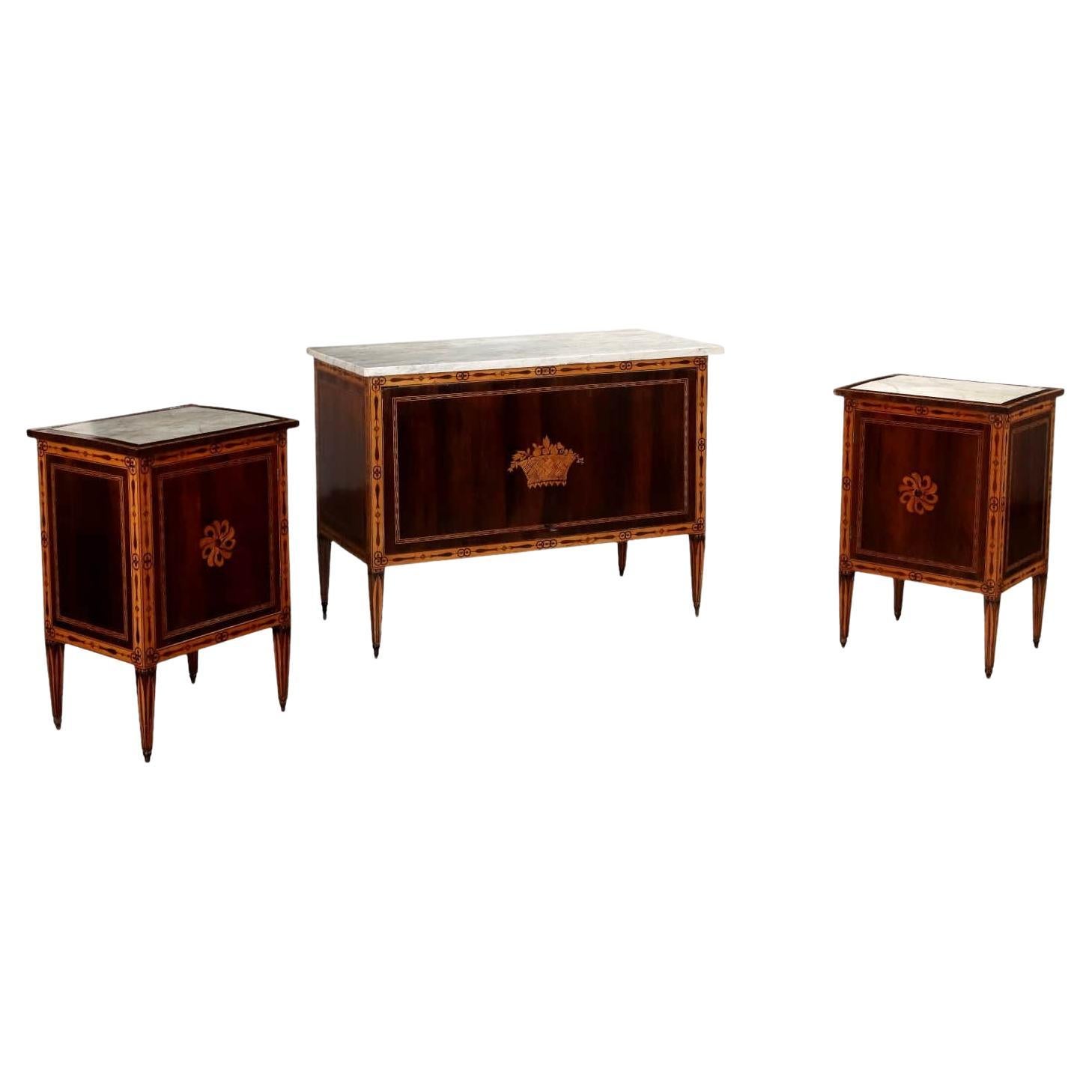 Neoclassical Tuscan Como Suite and two 18th century bedside tables For Sale