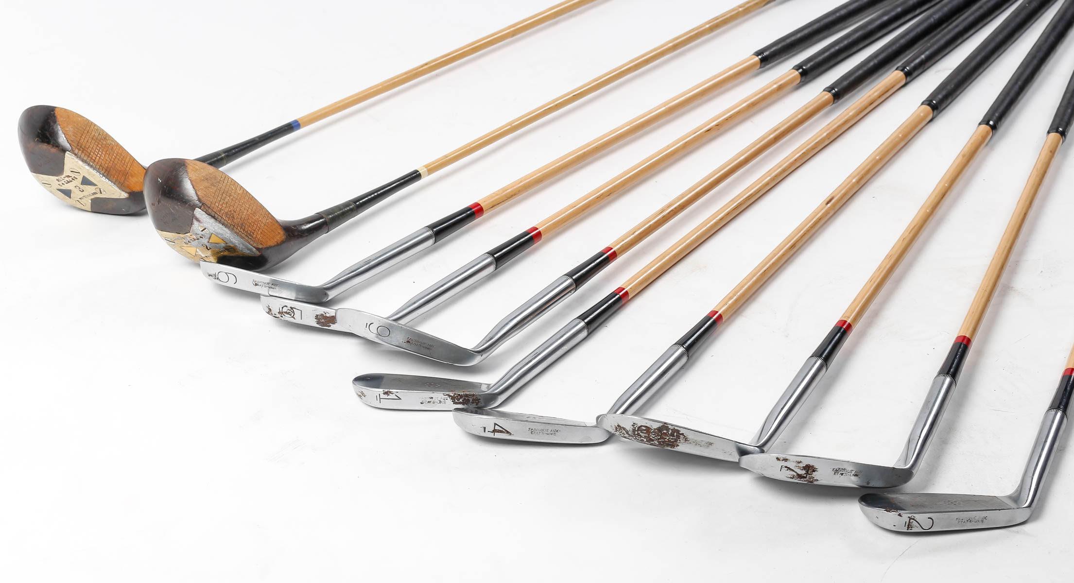 20th Century Suite of 10 1930s Golf Clubs. For Sale