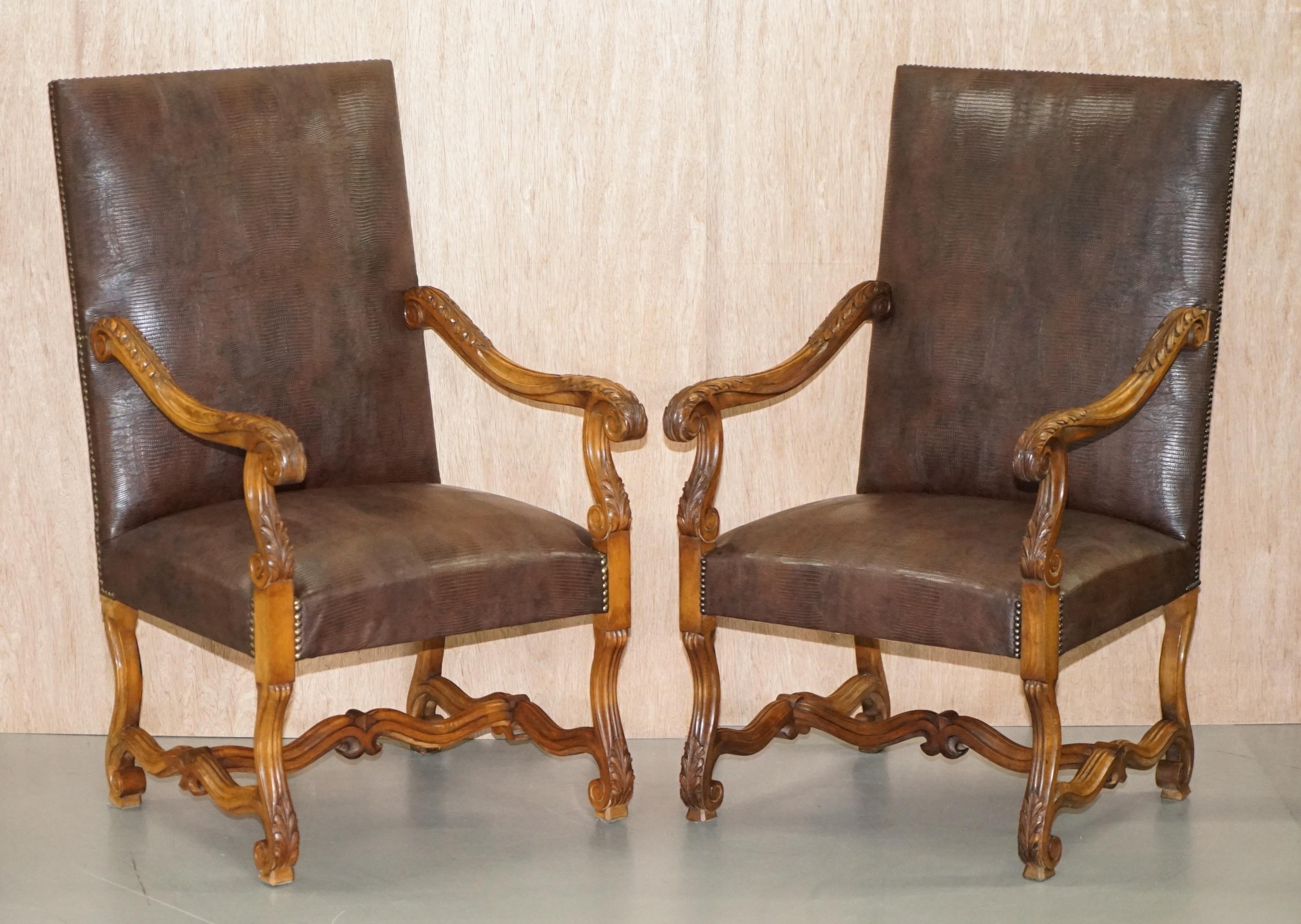 Suite von 10 Carolean-Esszimmerstühlen mit Krokodil-Alligator-Patina-Leder Ten im Angebot 4