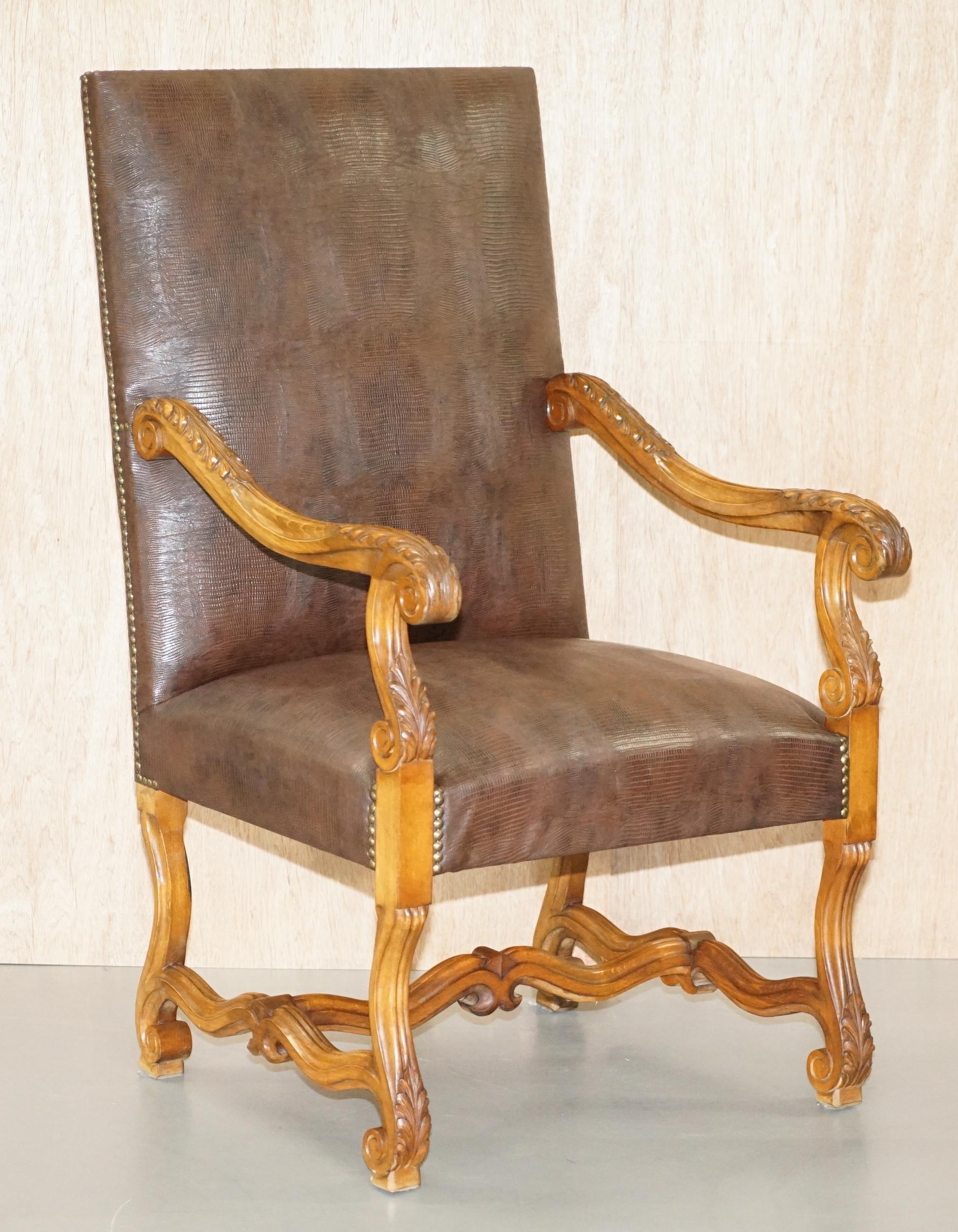 Suite von 10 Carolean-Esszimmerstühlen mit Krokodil-Alligator-Patina-Leder Ten im Angebot 5