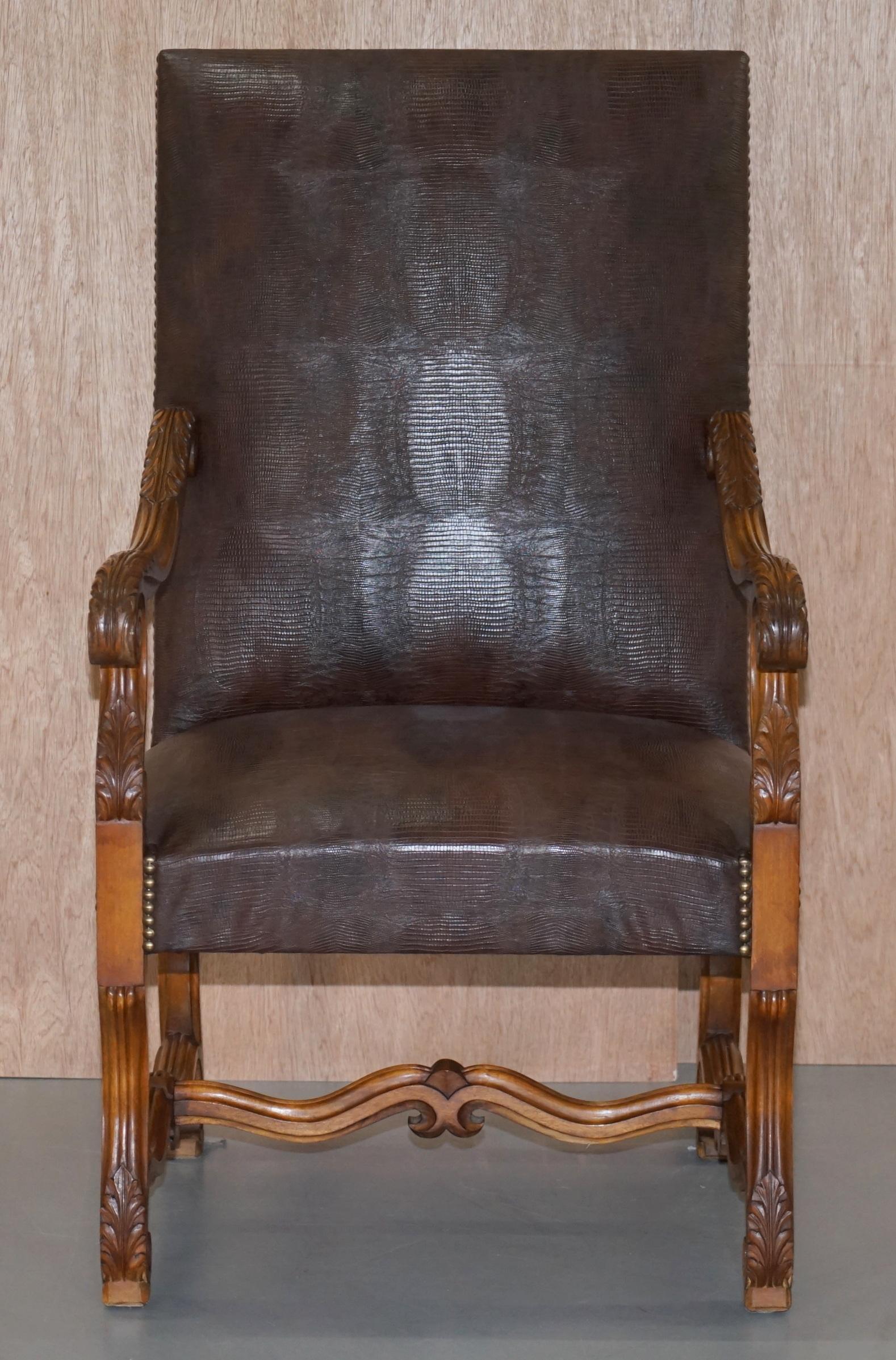 Suite von 10 Carolean-Esszimmerstühlen mit Krokodil-Alligator-Patina-Leder Ten im Angebot 6