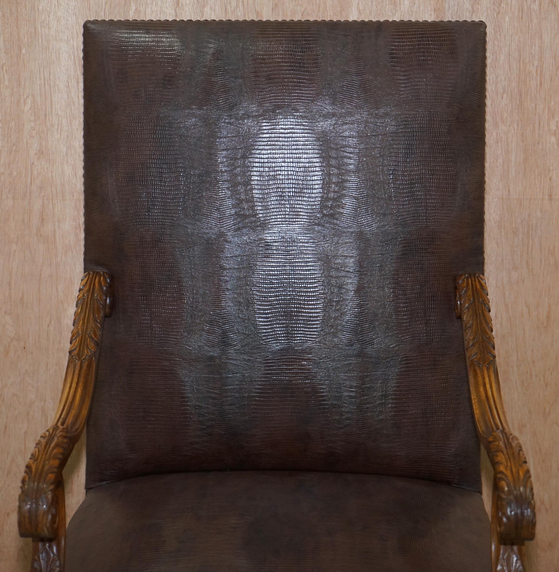 Suite von 10 Carolean-Esszimmerstühlen mit Krokodil-Alligator-Patina-Leder Ten im Angebot 7