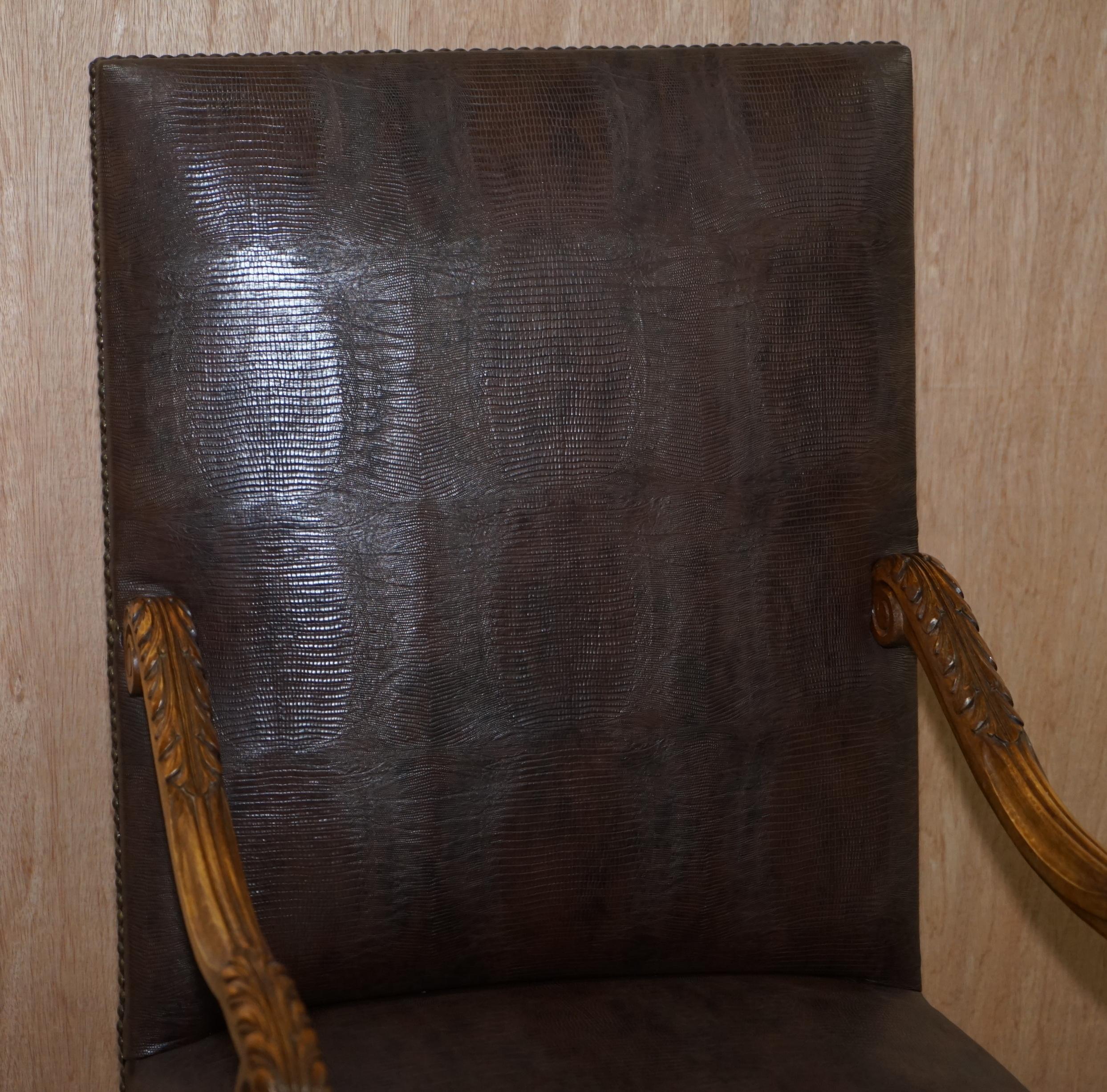 Suite of 10 Carolean Dining Chairs with Crocodile Alligator Patina Leather Ten For Sale 8