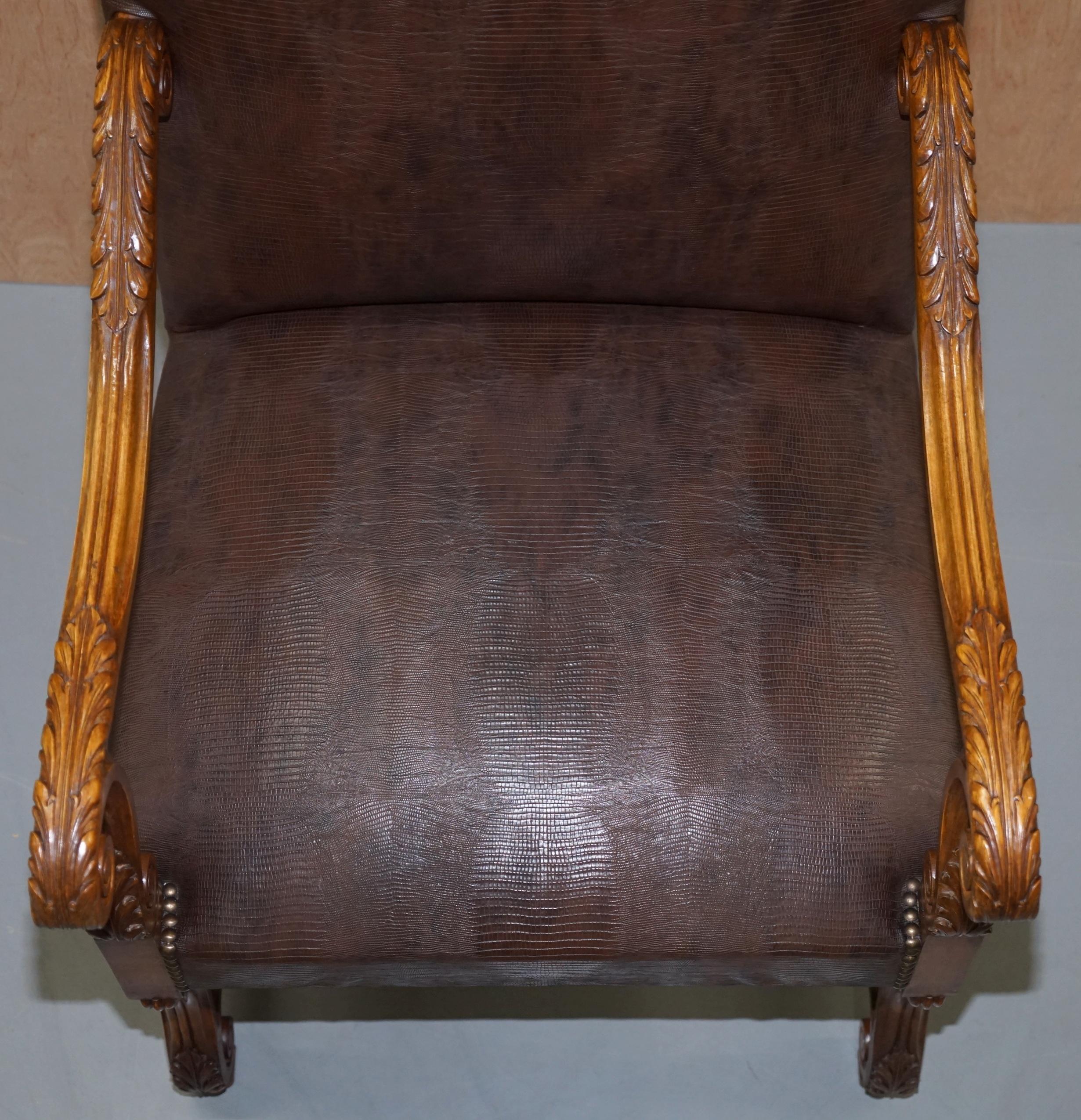 Suite of 10 Carolean Dining Chairs with Crocodile Alligator Patina Leather Ten For Sale 10