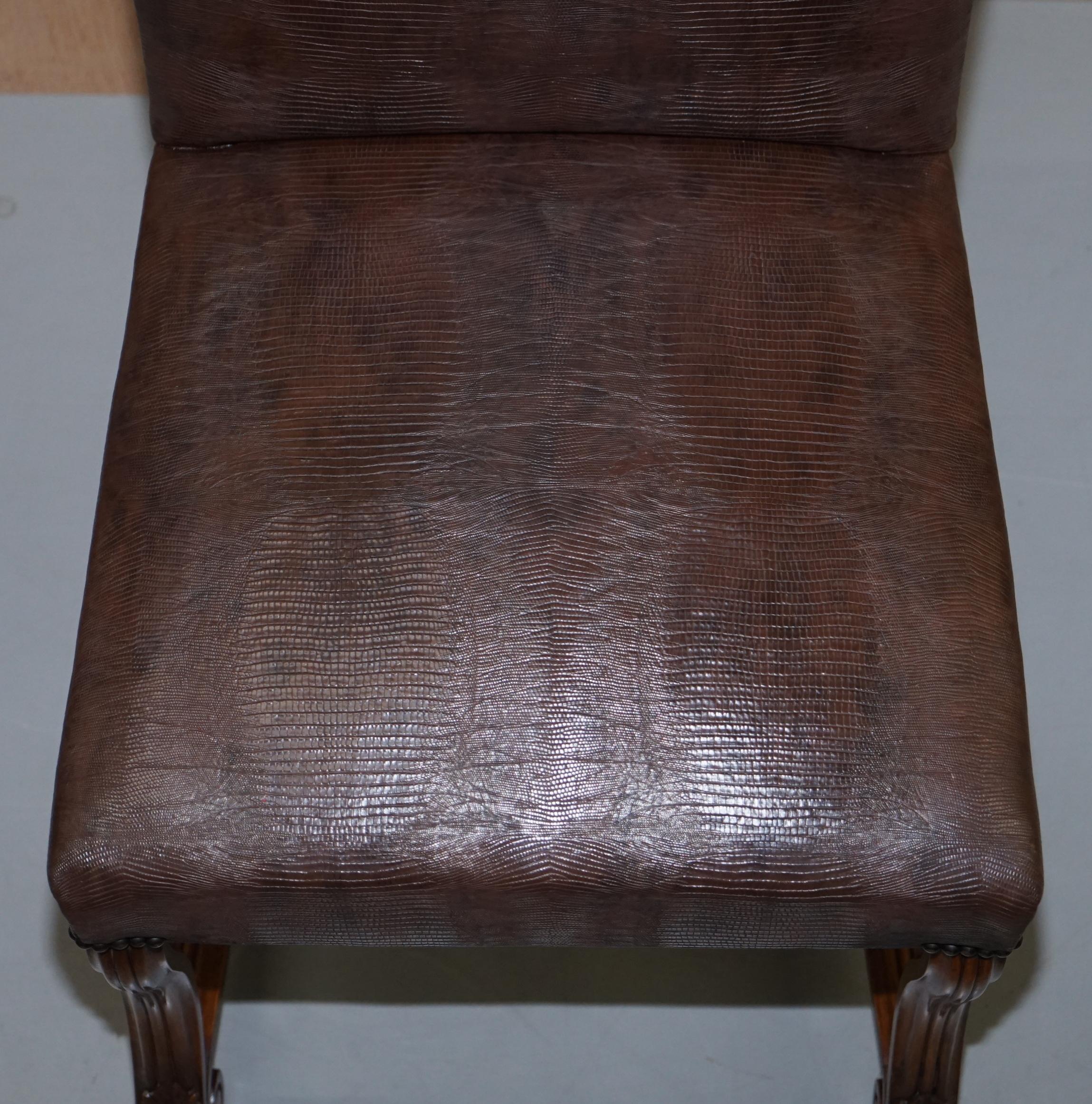 Modern Suite of 10 Carolean Dining Chairs with Crocodile Alligator Patina Leather Ten For Sale