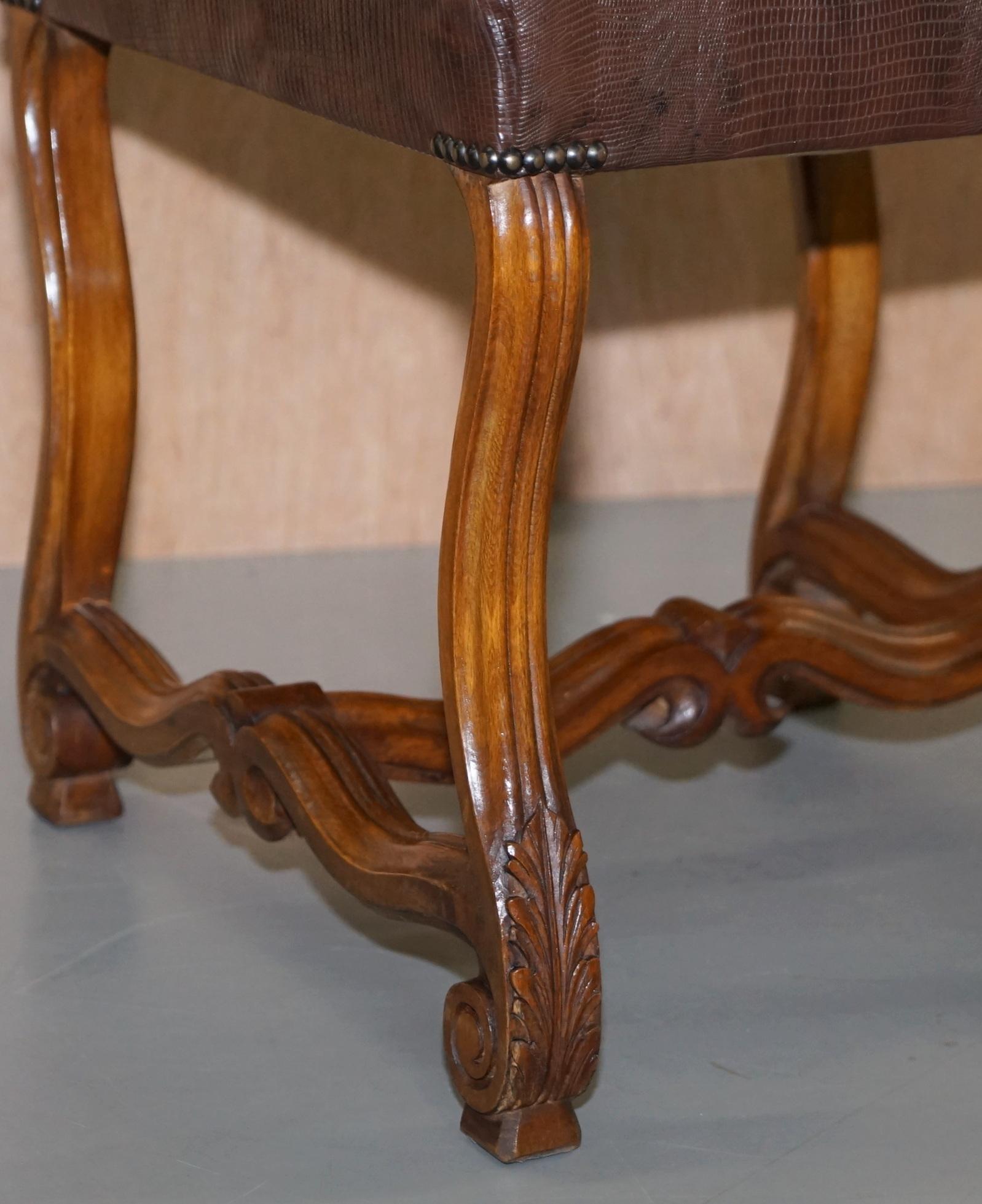 Suite von 10 Carolean-Esszimmerstühlen mit Krokodil-Alligator-Patina-Leder Ten im Angebot 1