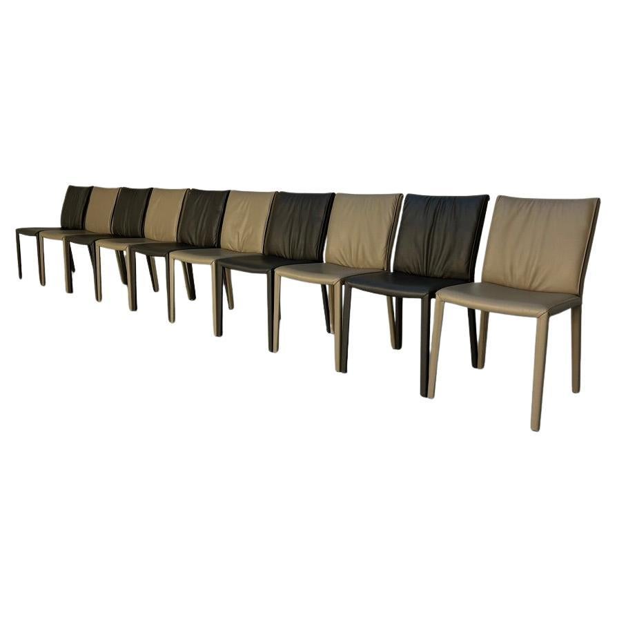 Suite of 10 Cattelan Italia "Italia" Dining Chairs - In Mid & Dark Grey Leather