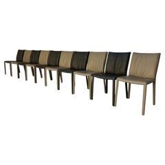 Suite de 10 chaises de salle à manger italiennes Cattelan Italia en cuir gris moyen et foncé
