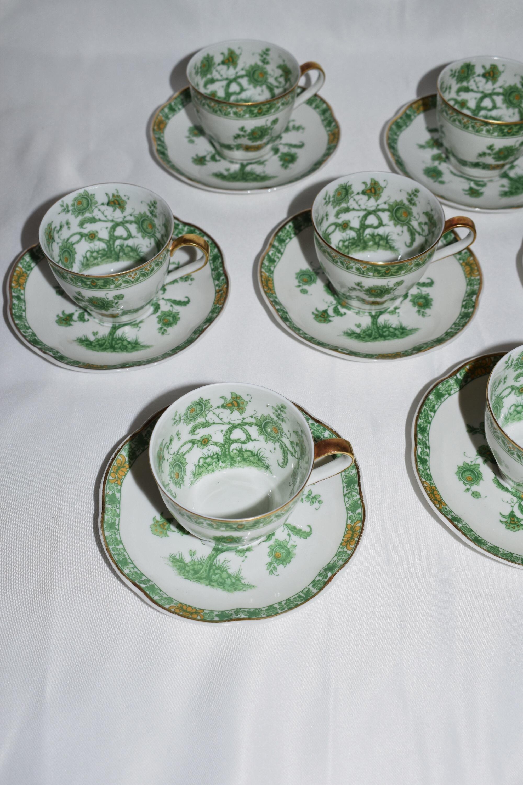 Suite of 10 Havilland Limoges Porcelain Cashmere Green Cup and Saucer 3