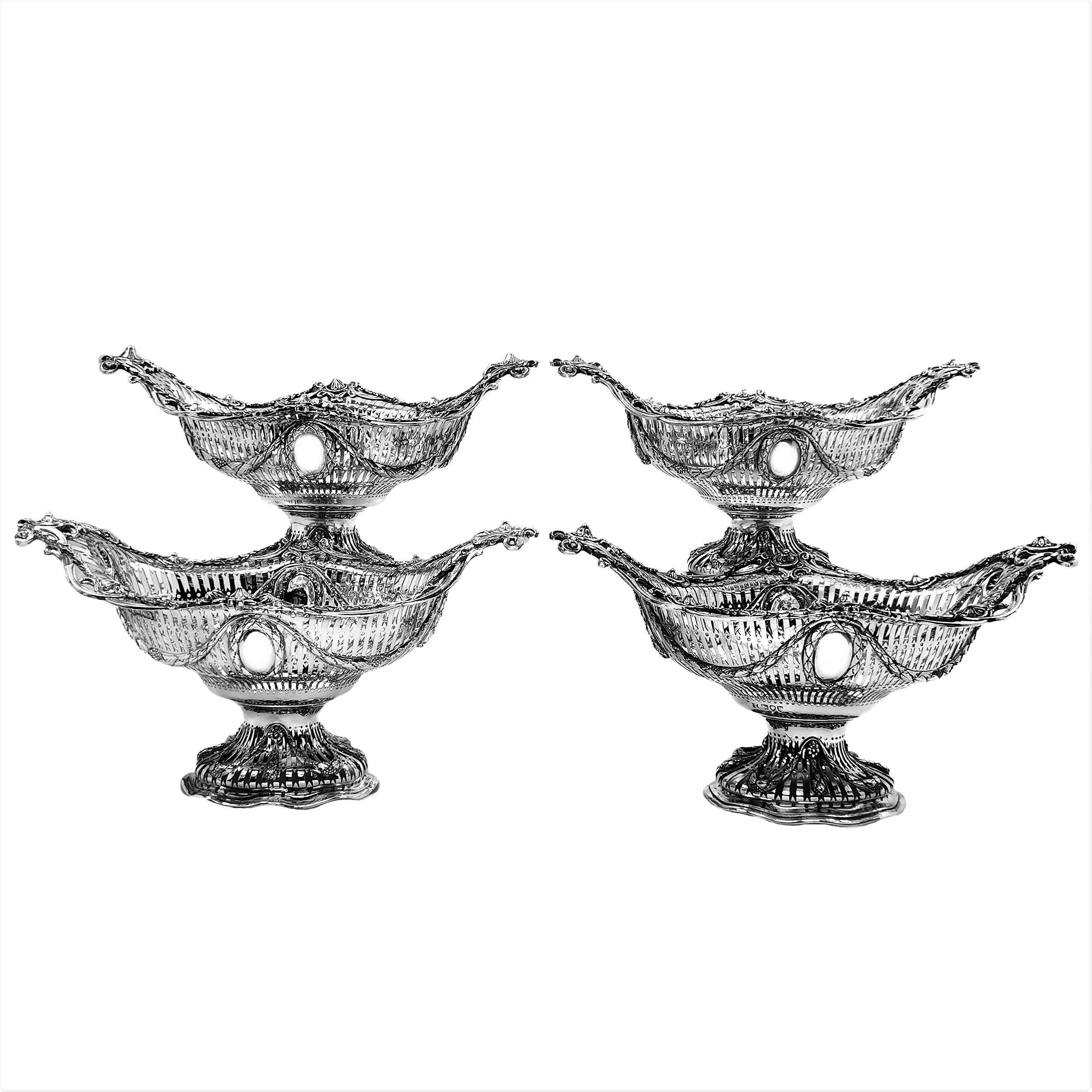 Suite de 11 paniers en argent sterling de style victorien antique Centre de table 1888-1911 en vente 1