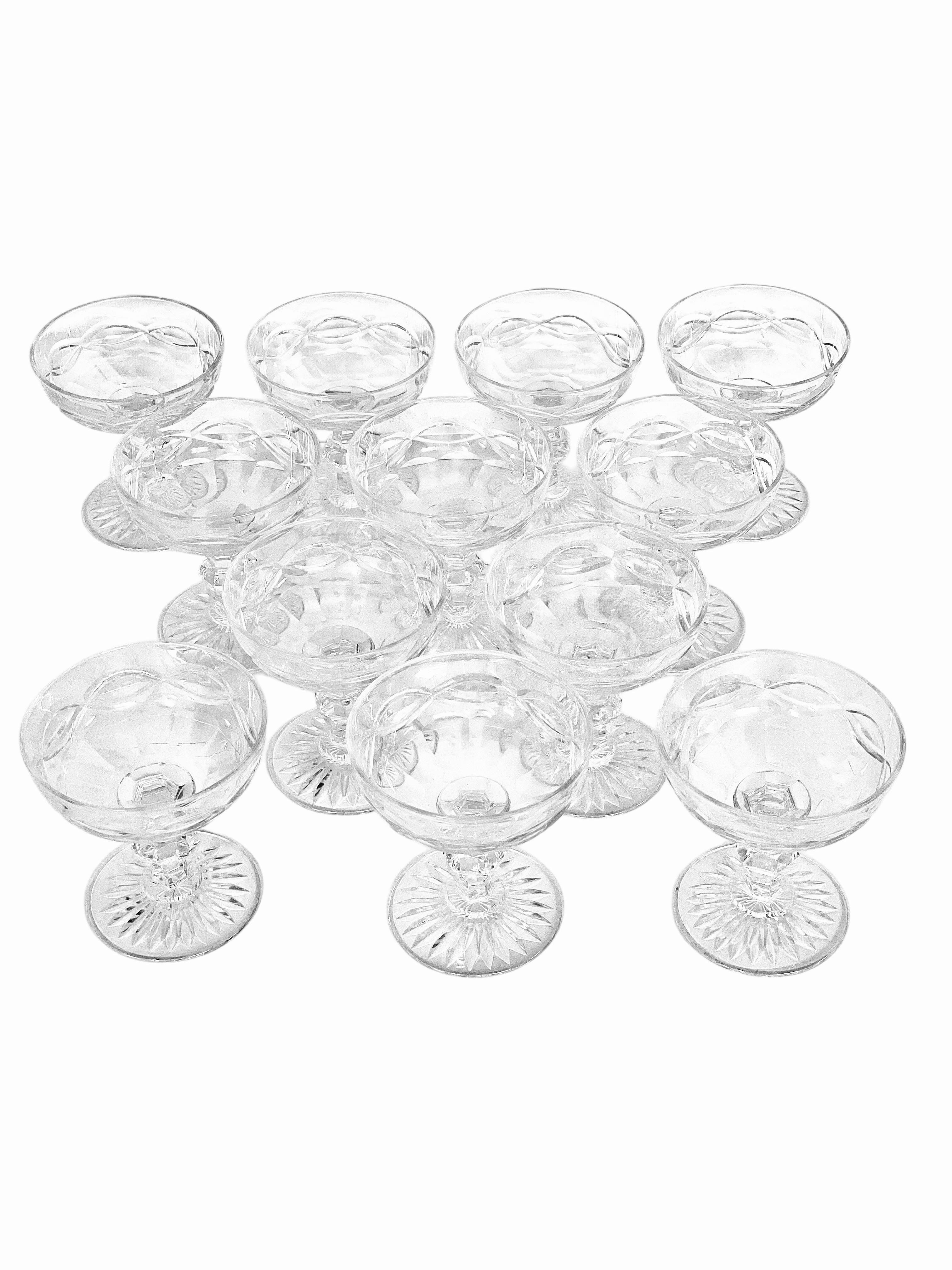 Suite of 12 Baccarat Style Crystal Coupes, 19th Century For Sale 3