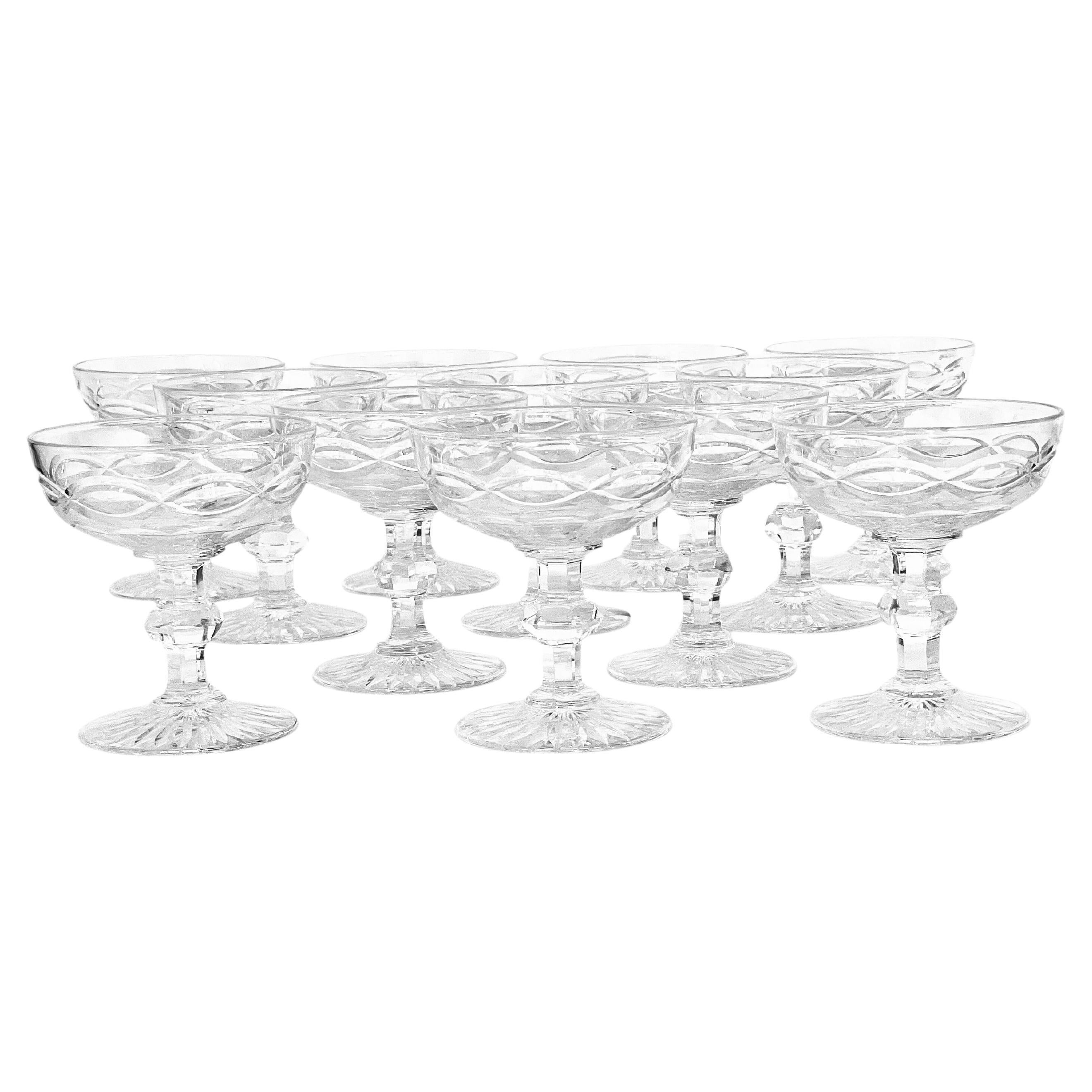 Suite of 12 Baccarat Style Crystal Coupes, 19th Century For Sale